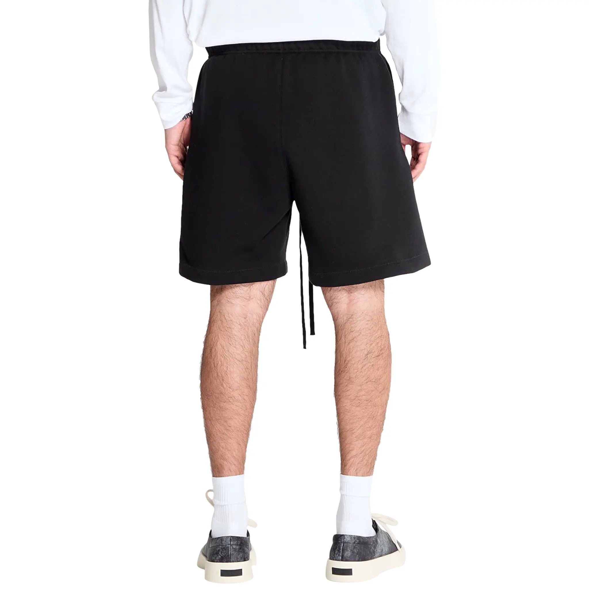 Back View of Fear Of God Essentials Classic Fleece Black Shorts (FW25)