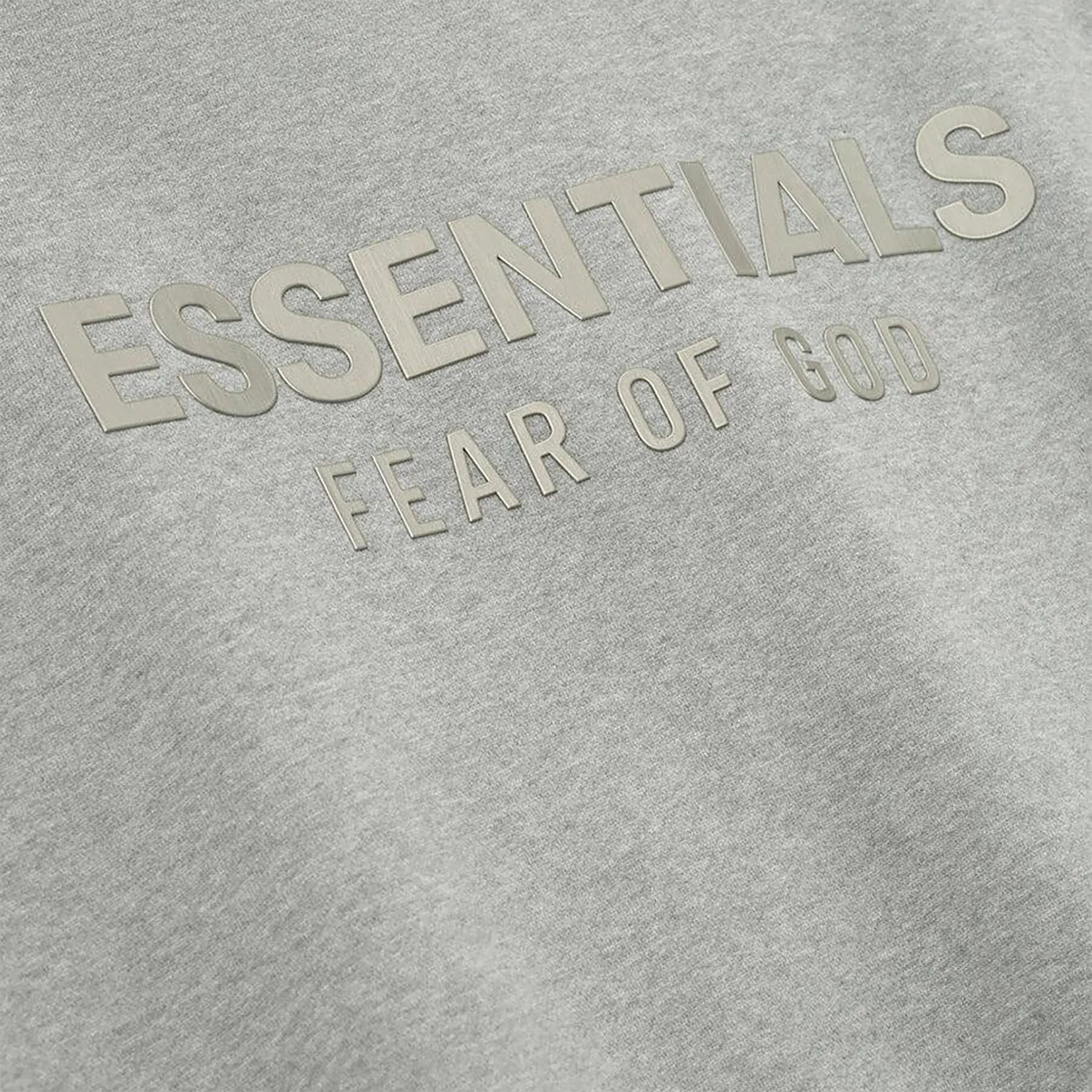 Detailed View of Fear Of God Essentials Classic Fleece Concrete Heather Zip-Up Hoodie (FW25)