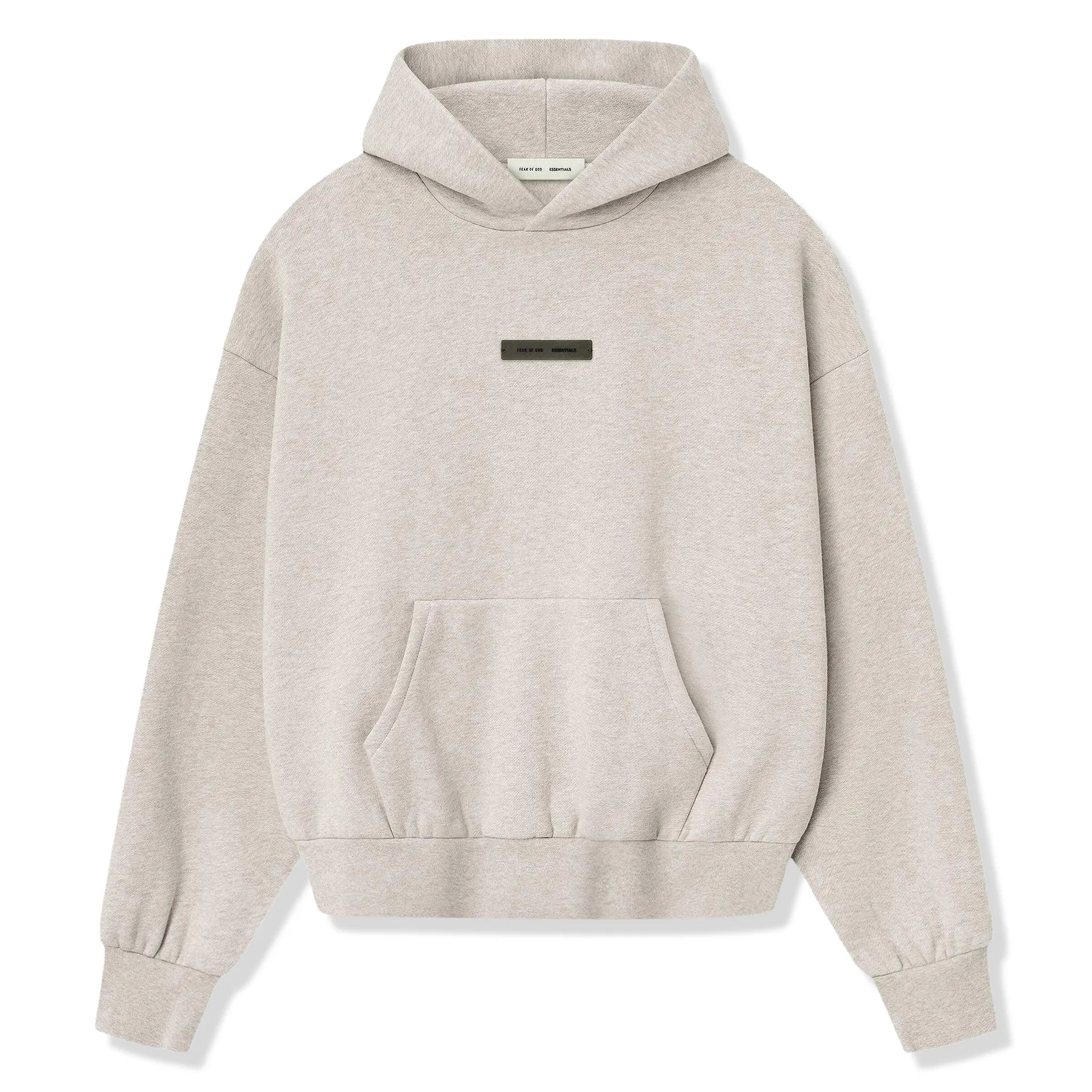 Front View of Fear Of God Essentials Classic Fleece Heather Stone Hoodie (FW25)