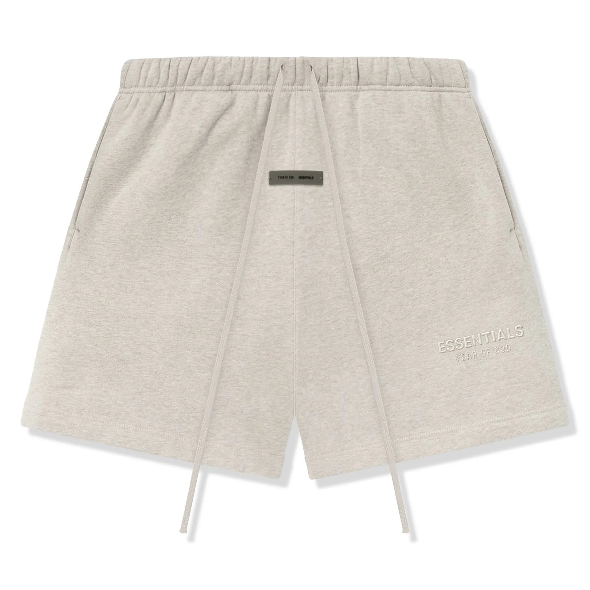 Front View of Fear Of God Essentials Classic Fleece Heather Stone Shorts (FW25) 160SP252002F