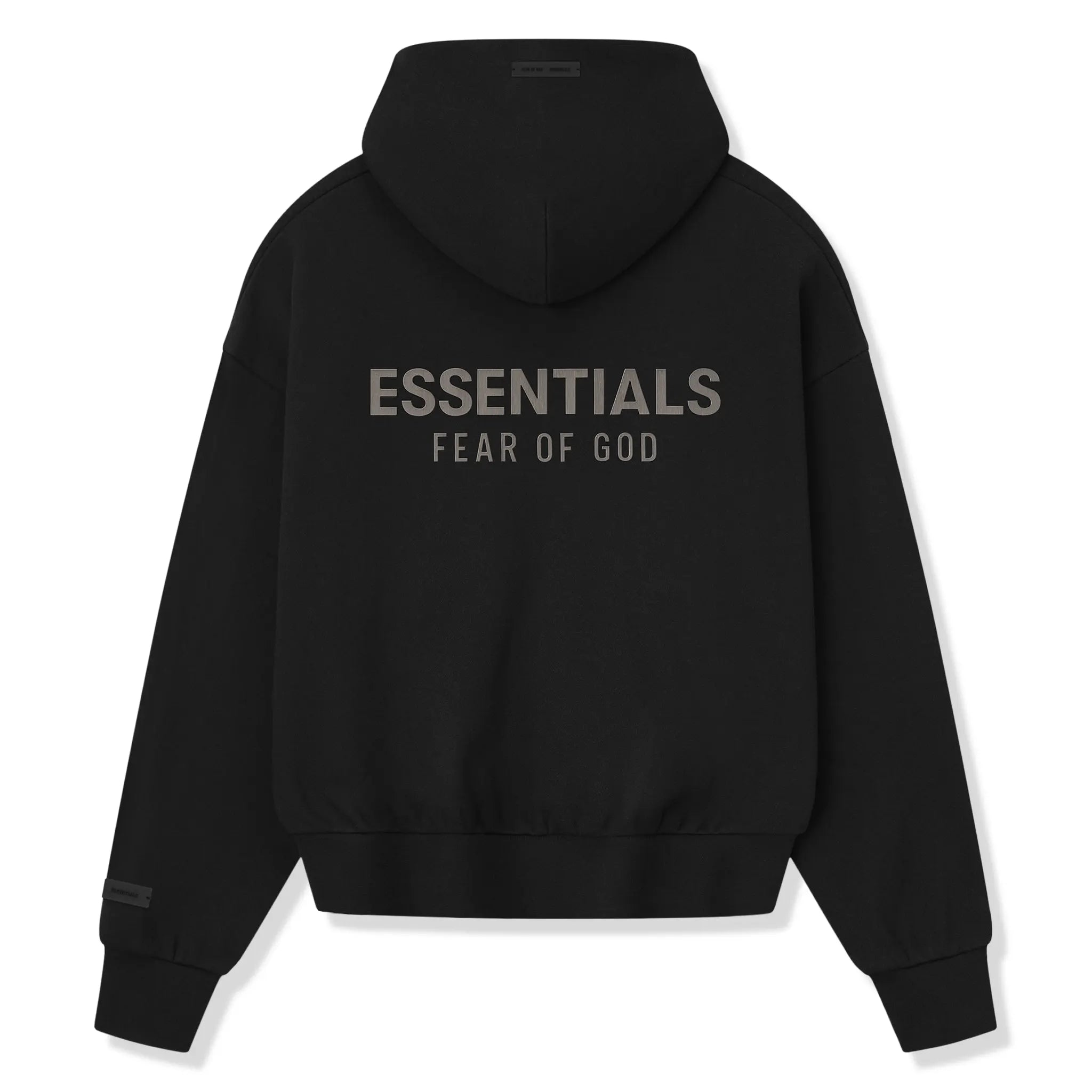 Back View of Fear Of God Essentials Classic Fleece Jet Black Metalic Zip-Up Hoodie (SS25) 192SP254780F