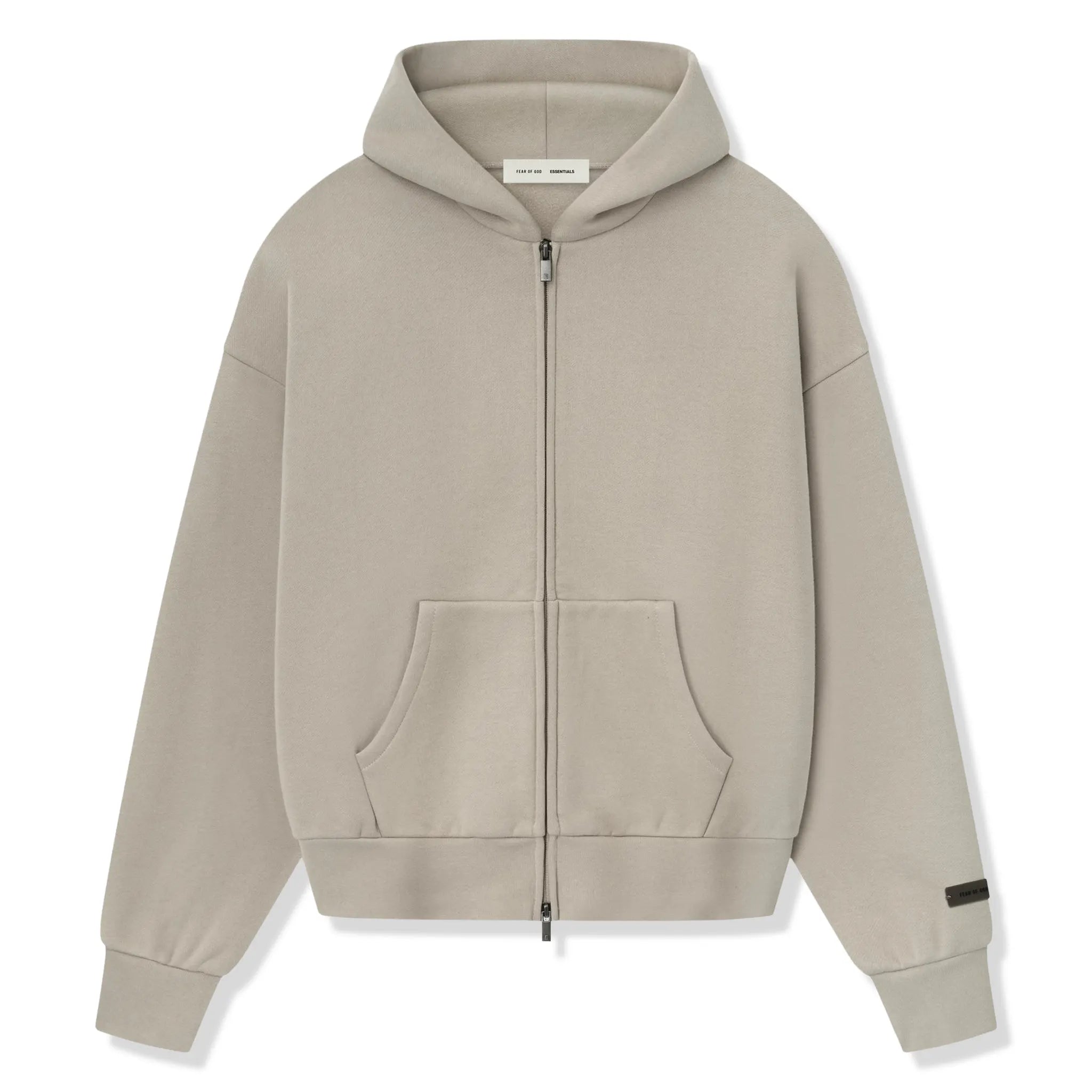 Front View of Fear Of God Essentials Classic Fleece Timber Zip-Up Hoodie (SS25) 192SP254781F
