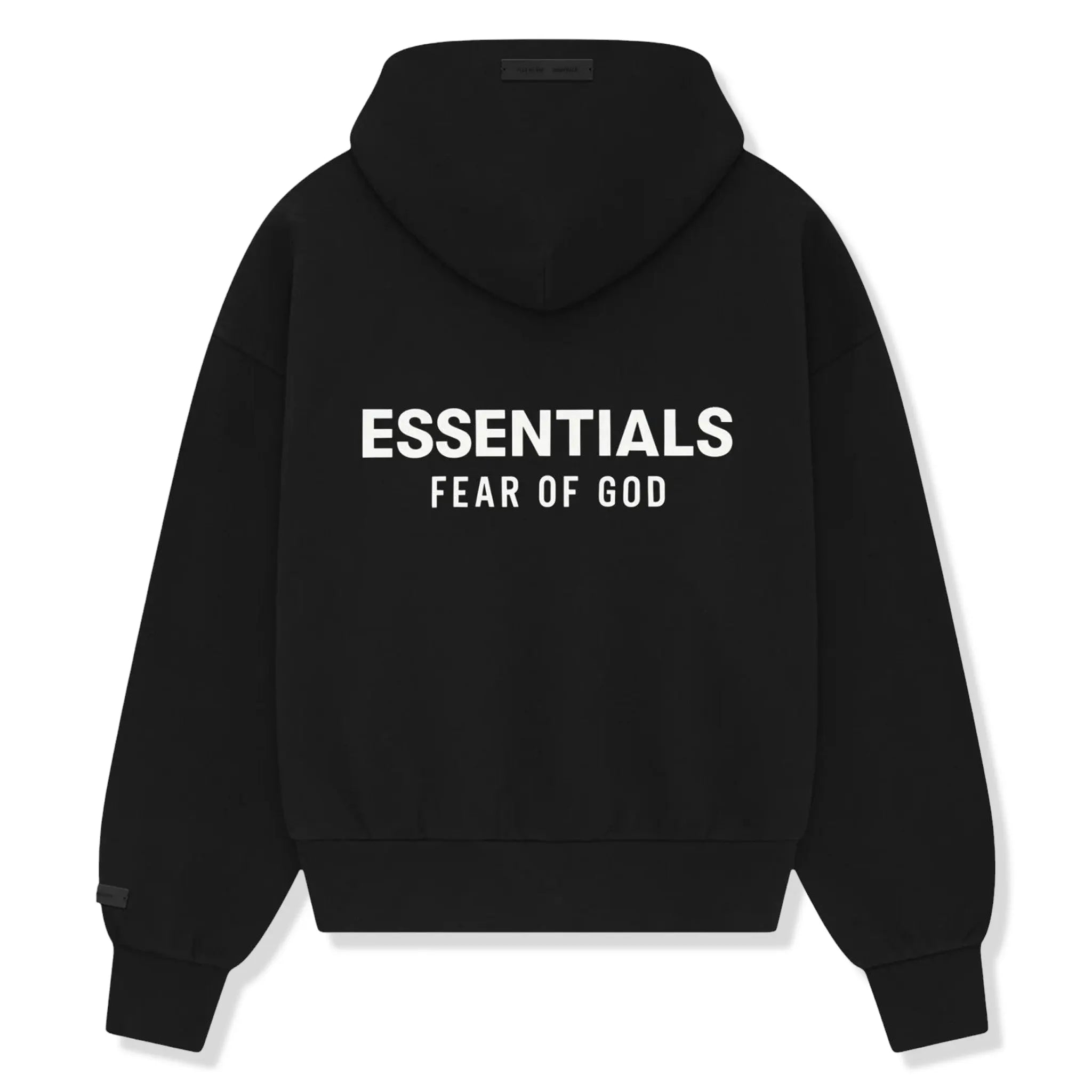 Back View of Fear Of God Essentials Classic Hood Black Zip-Up Hoodie (SS25) 192AS254780F