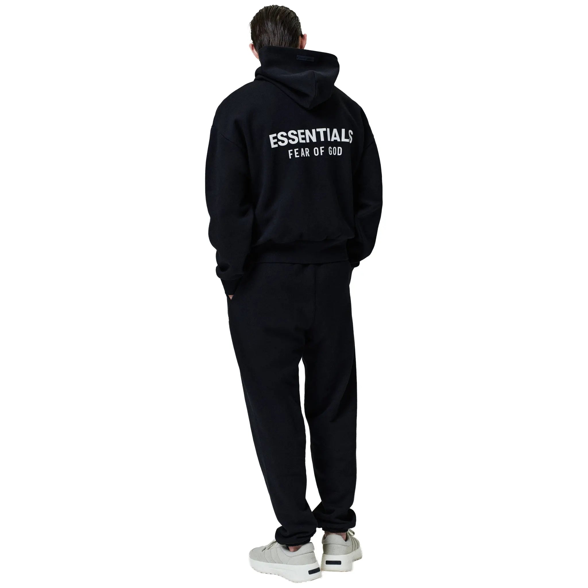 Back View of Fear Of God Essentials Classic Jet Black Sweatpants 130AS252020