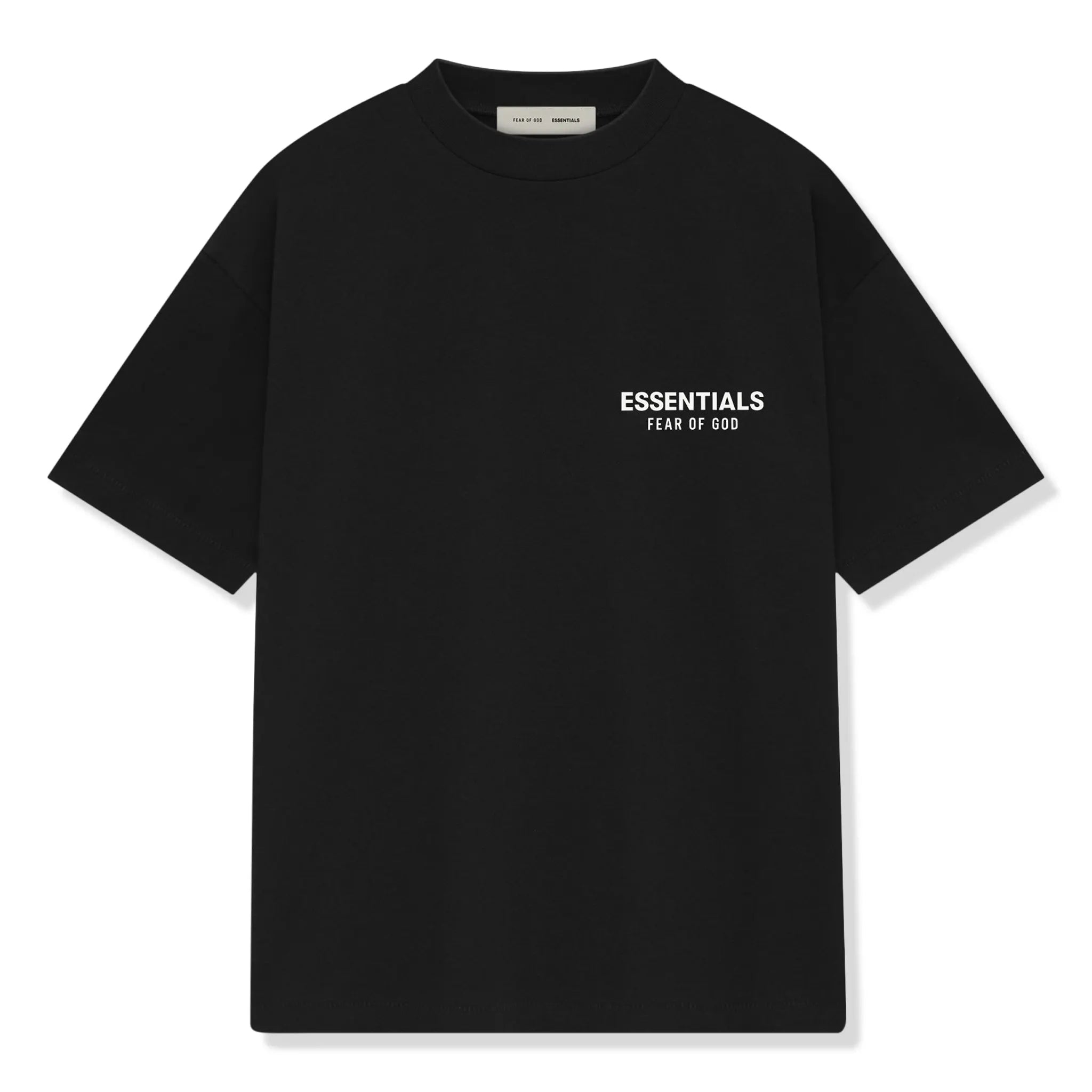Front View of fear of god essentials classic jet black t shirt 125as254190f