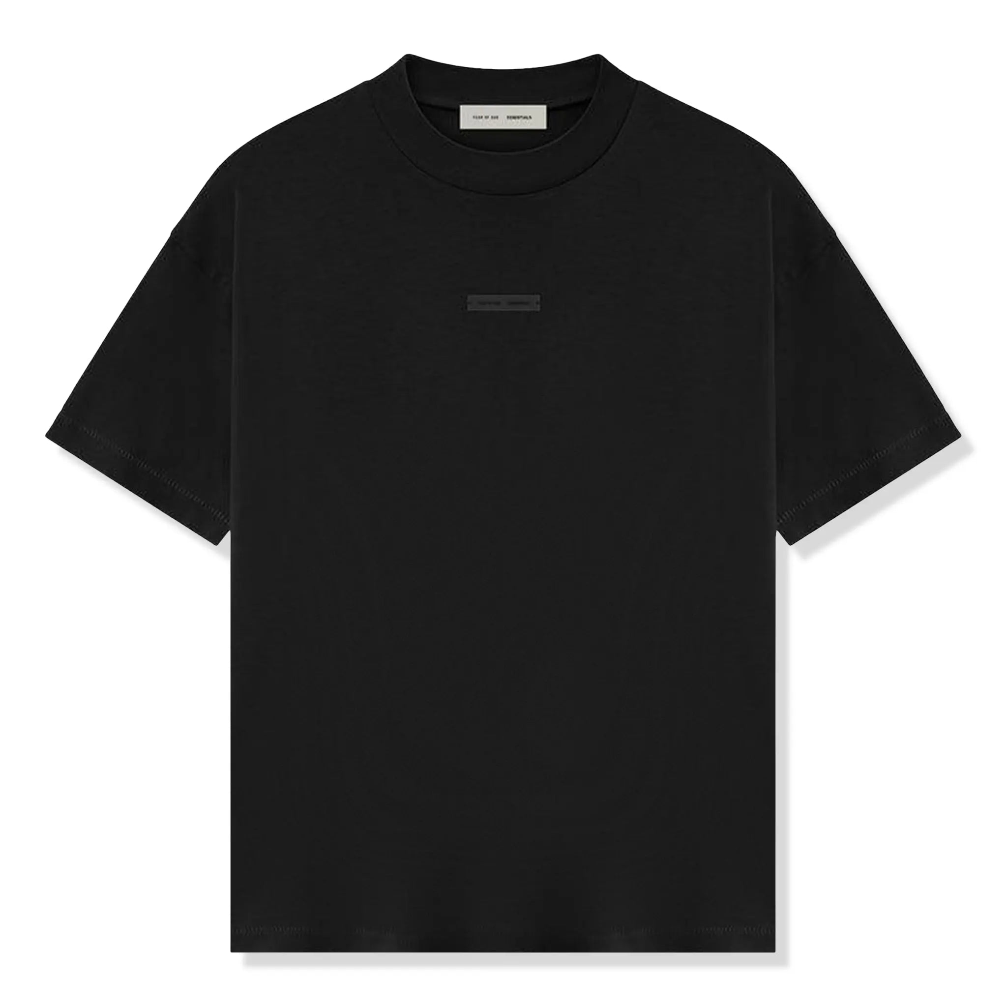 Front View of Fear Of God Essentials Classic Jet Black T-Shirt (FW25)