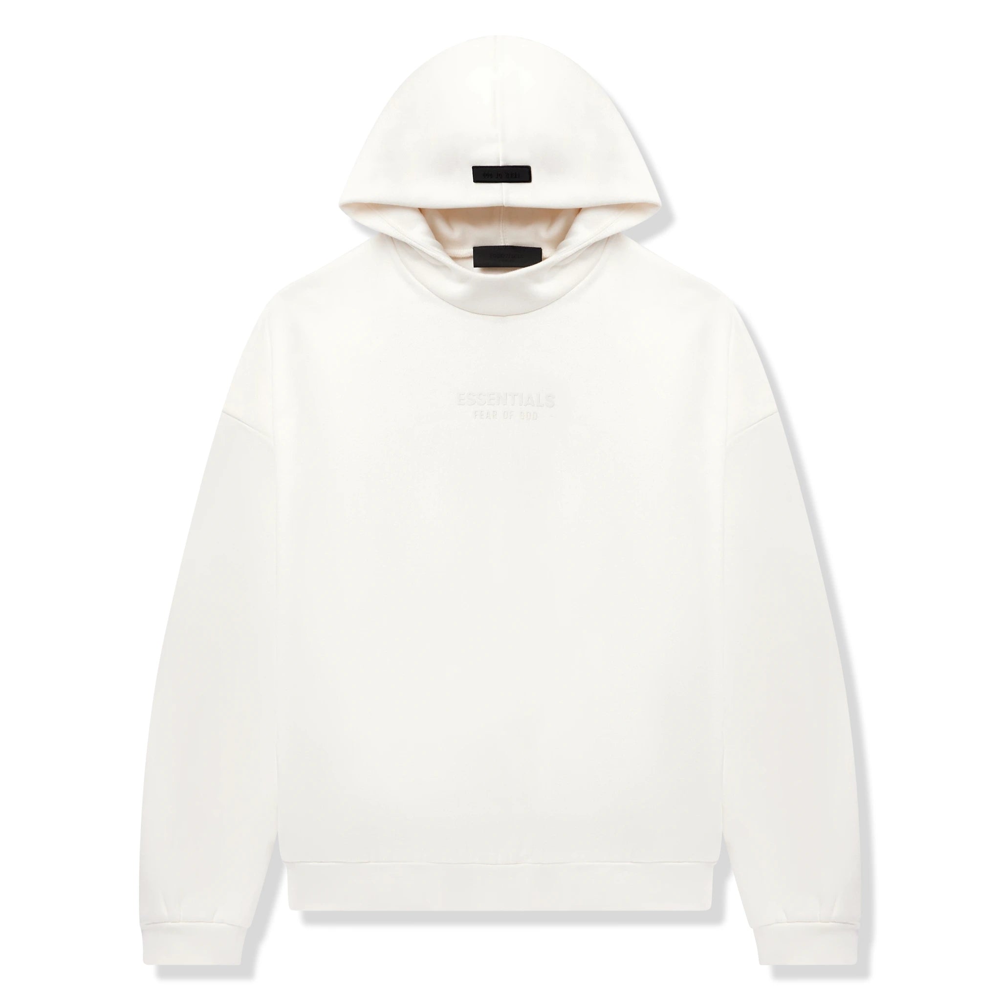 Front view of Fear Of God Essentials Cloud Dancer Hoodie 