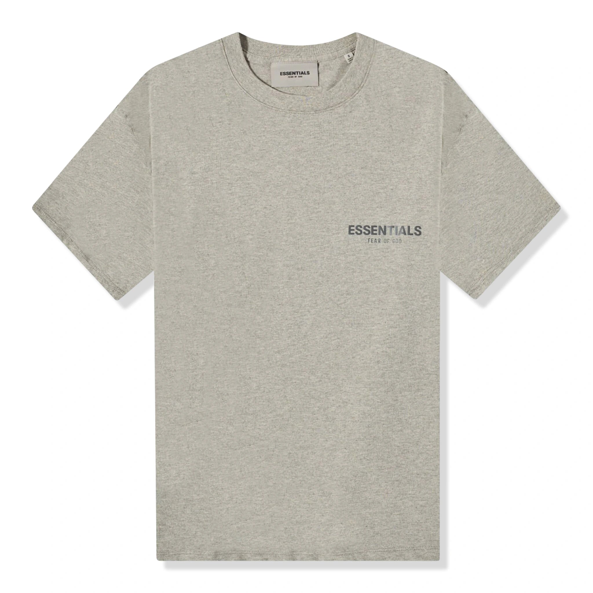 Front view of Fear Of God Essentials Core Collection Dark Heather Oatmeal T-Shirt
