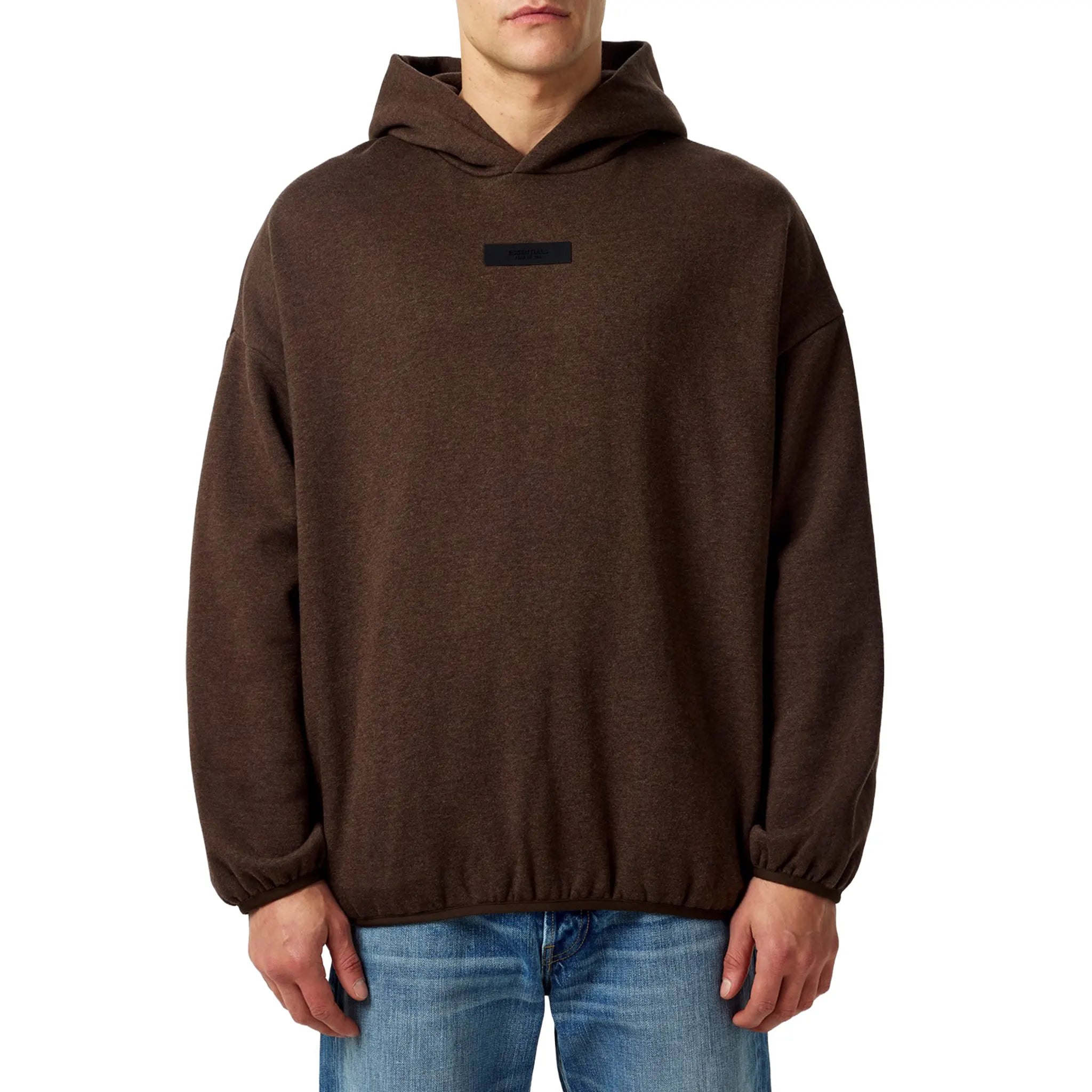 Model View of Fear Of God Essentials Core Collection Heather Wood Hoodie (SS24)