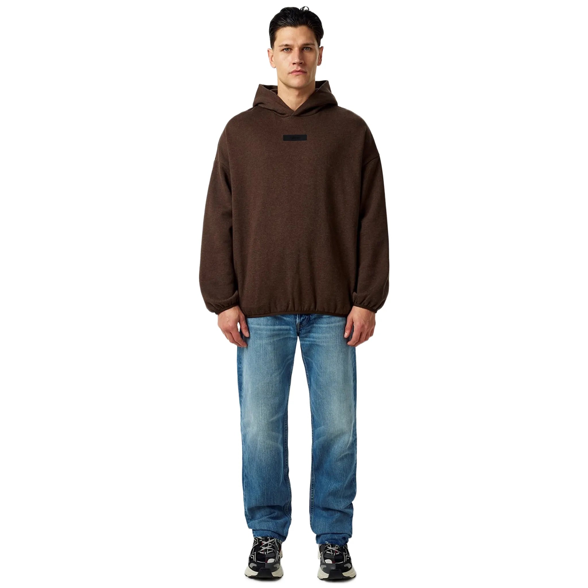 Model View of Fear Of God Essentials Core Collection Heather Wood Hoodie (SS24)
