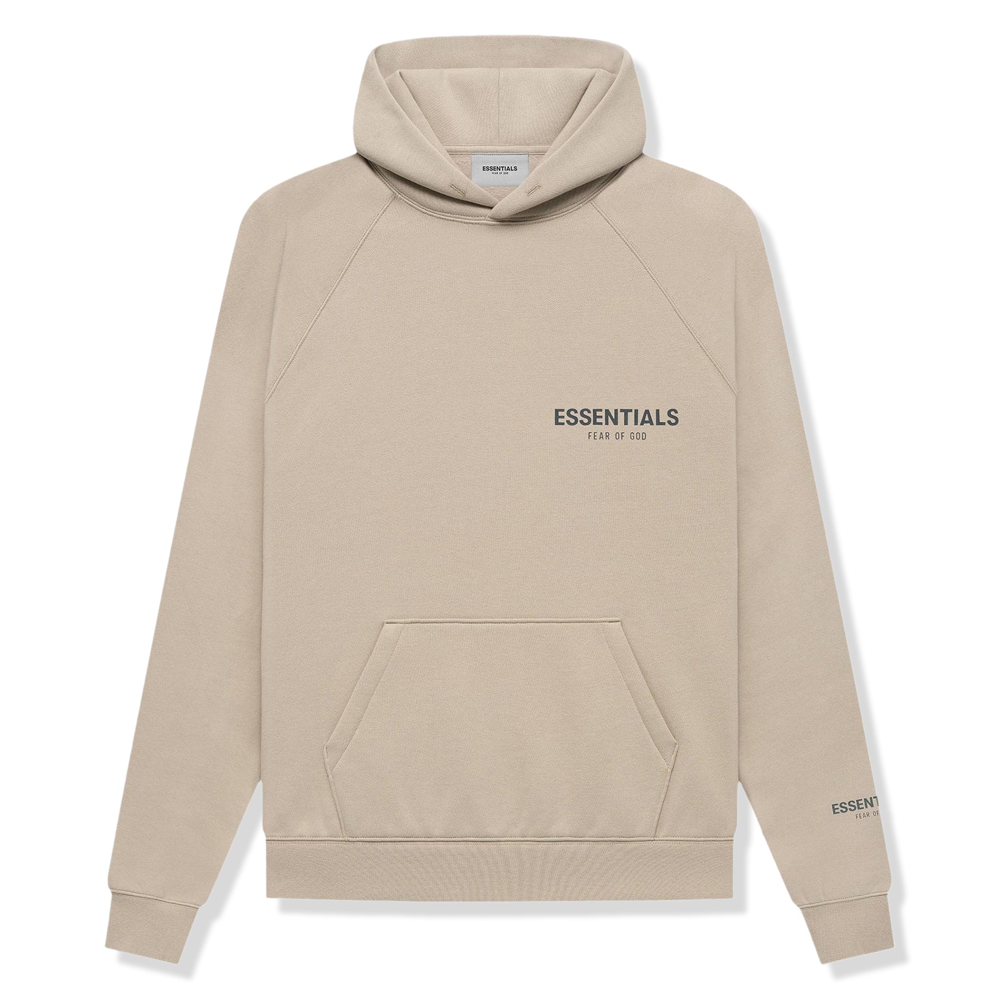 Front view of Fear Of God Essentials Core Collection String Tan Hoodie