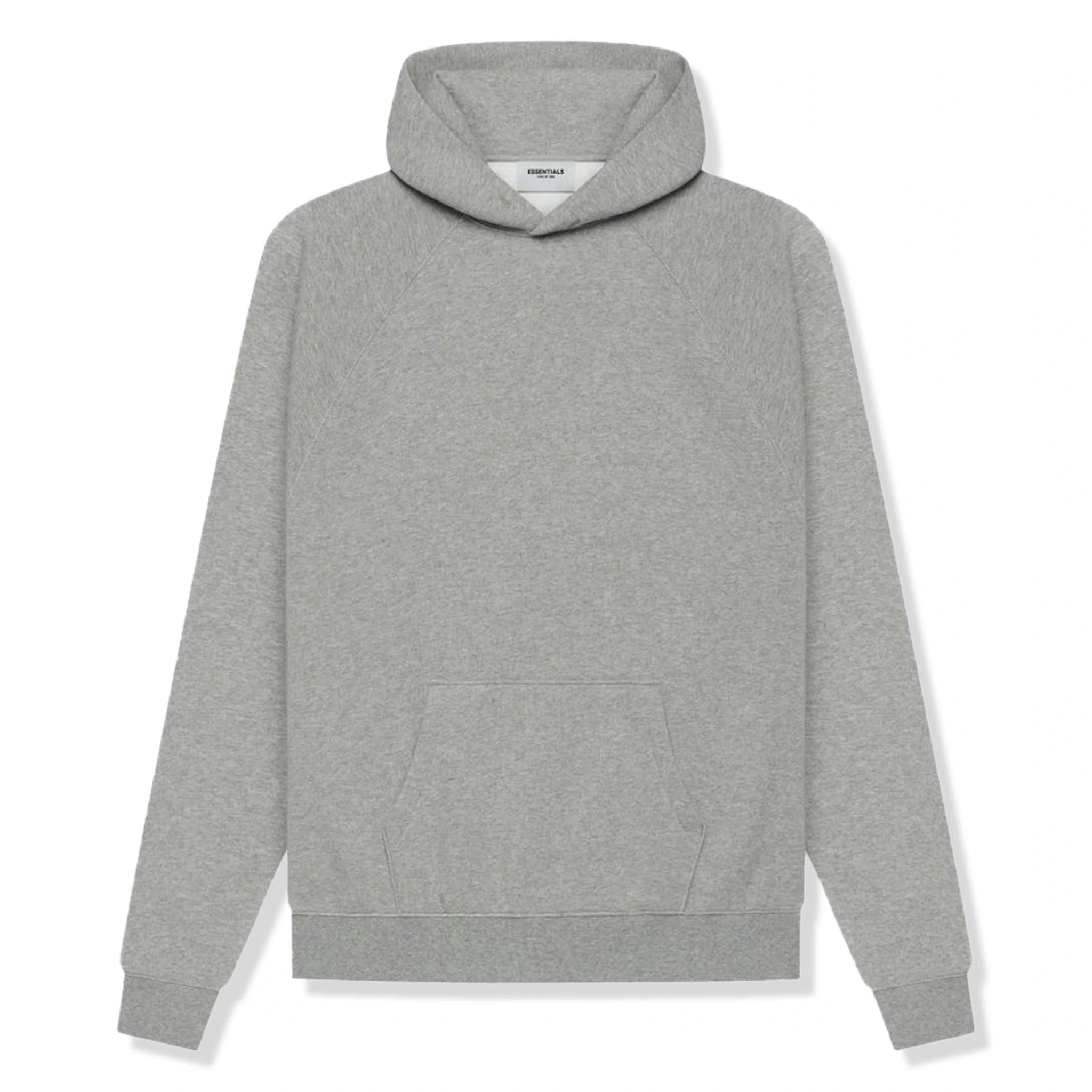 Front view of Fear Of God Essentials Dark Heather Oatmeal Hoodie (SS21)