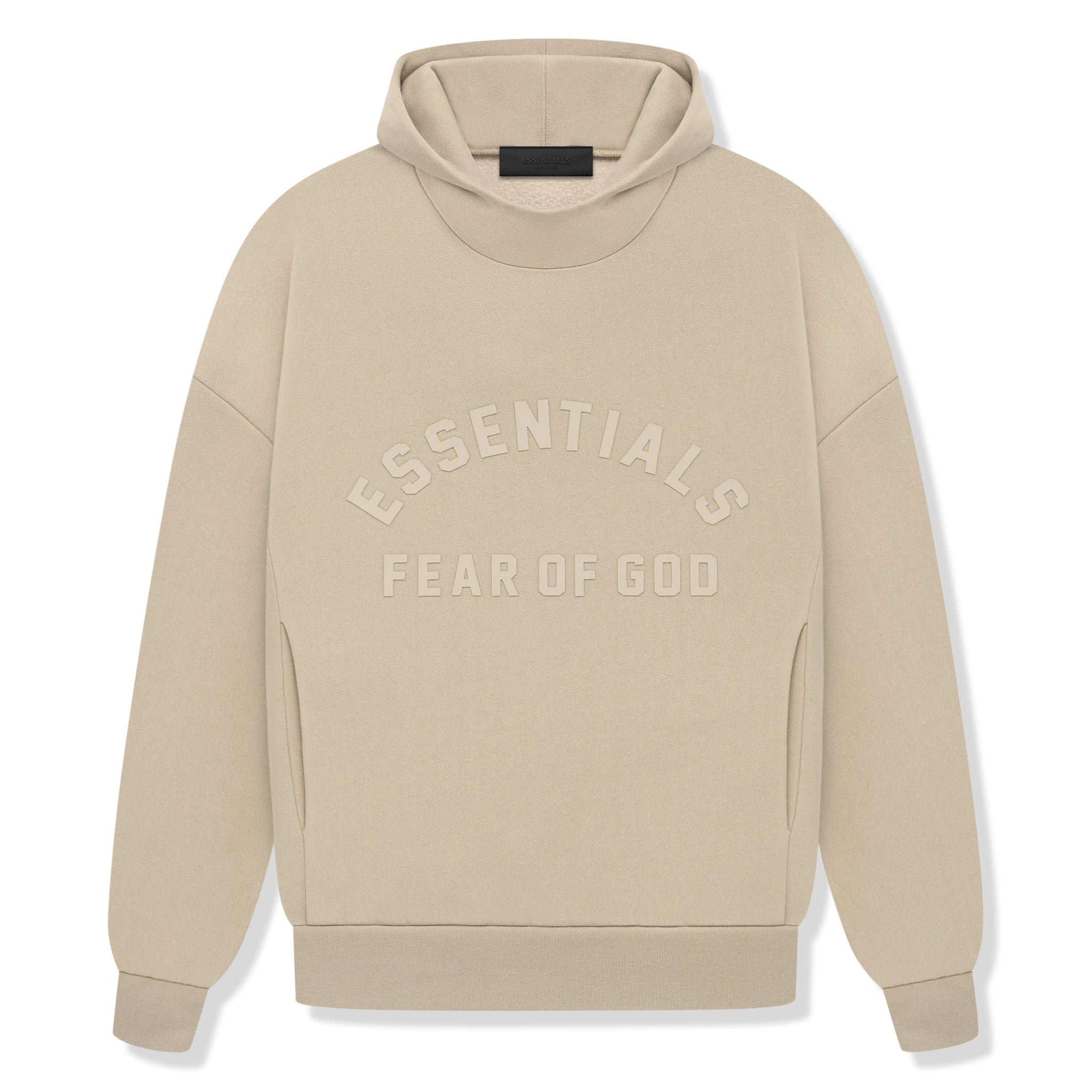 Front view of Fear Of God Essentials Dusty Beige Hoodie (FW23) 192SP232055F