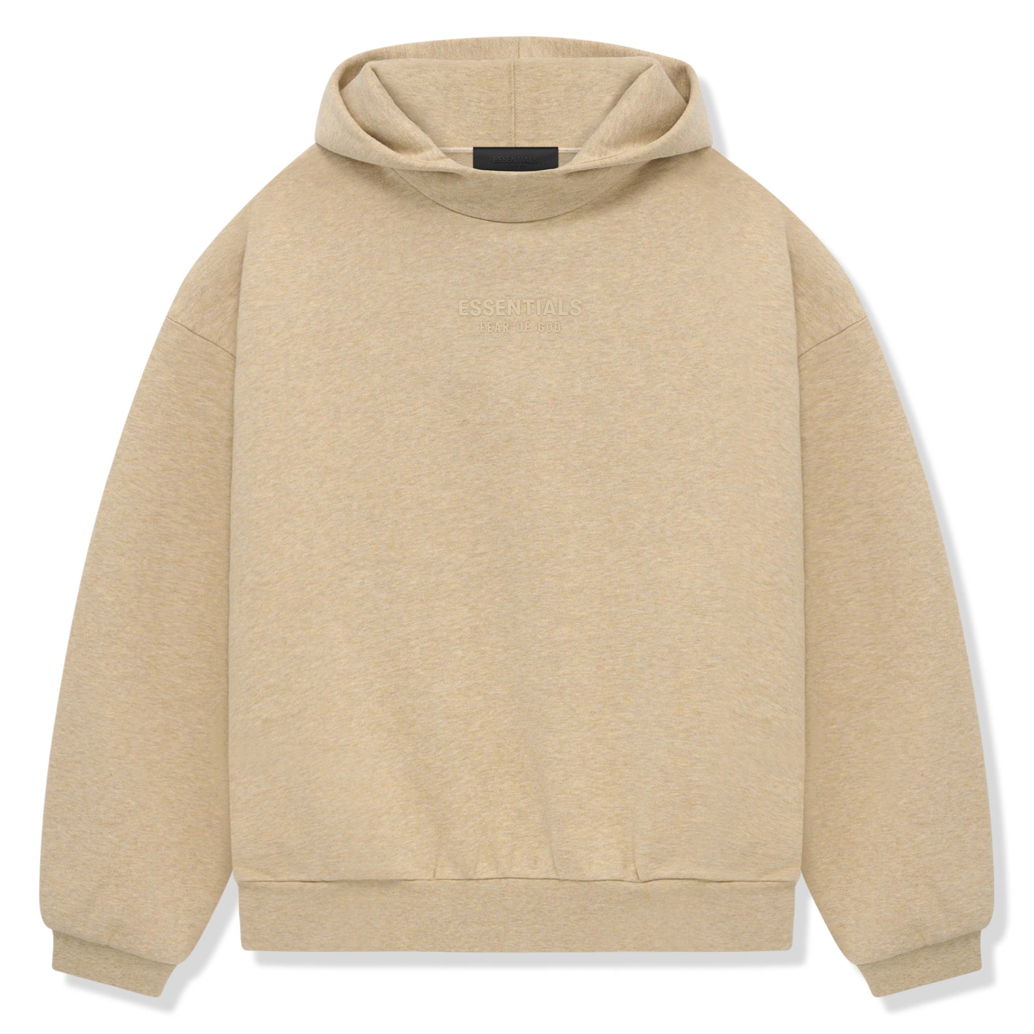 Front view of Fear Of God Essentials Gold Heather Hoodie (FW23)