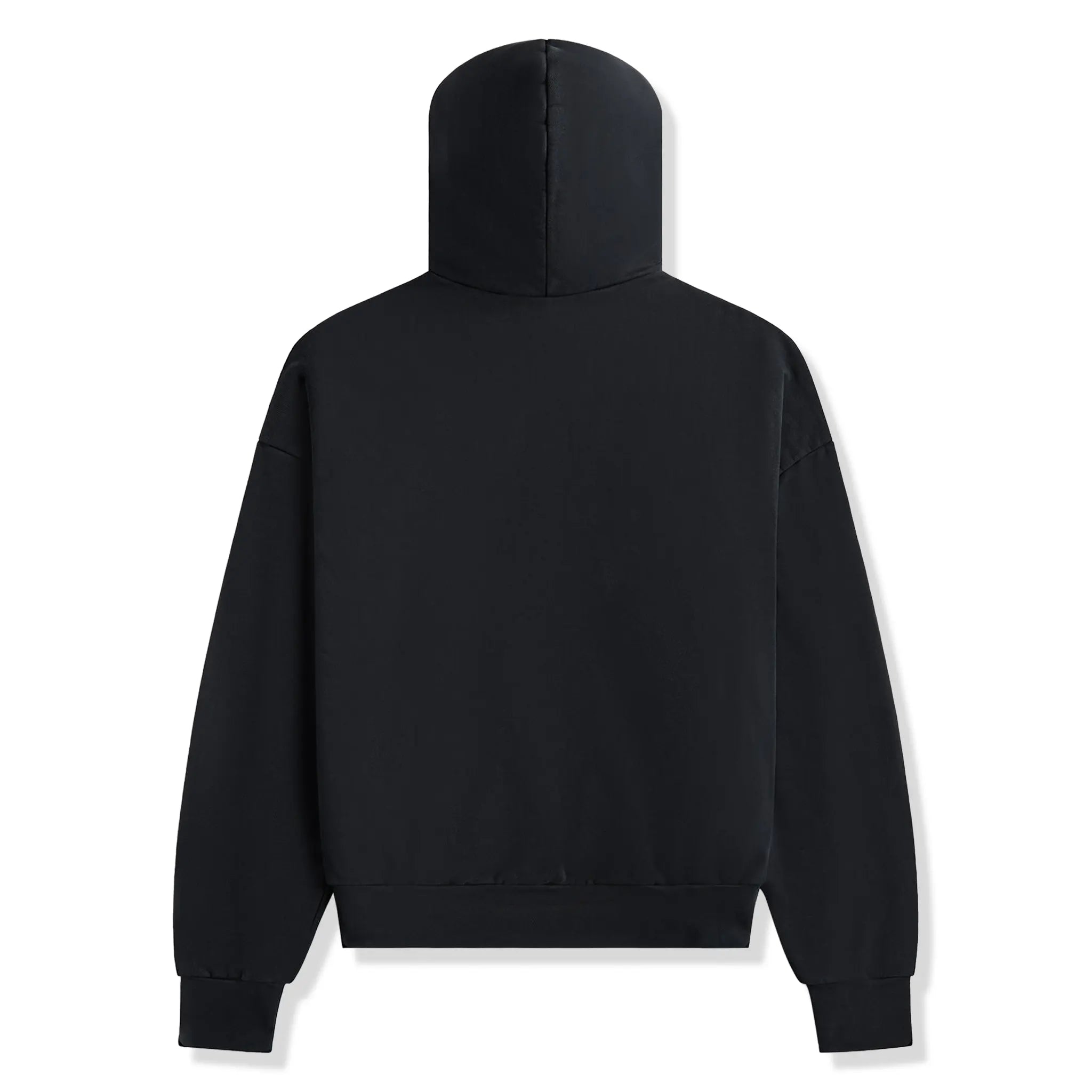 Back View of Fear Of God Essentials Heavy Fleece Vintage Shrunken Black Hoodie (FW24) 192HO246210F