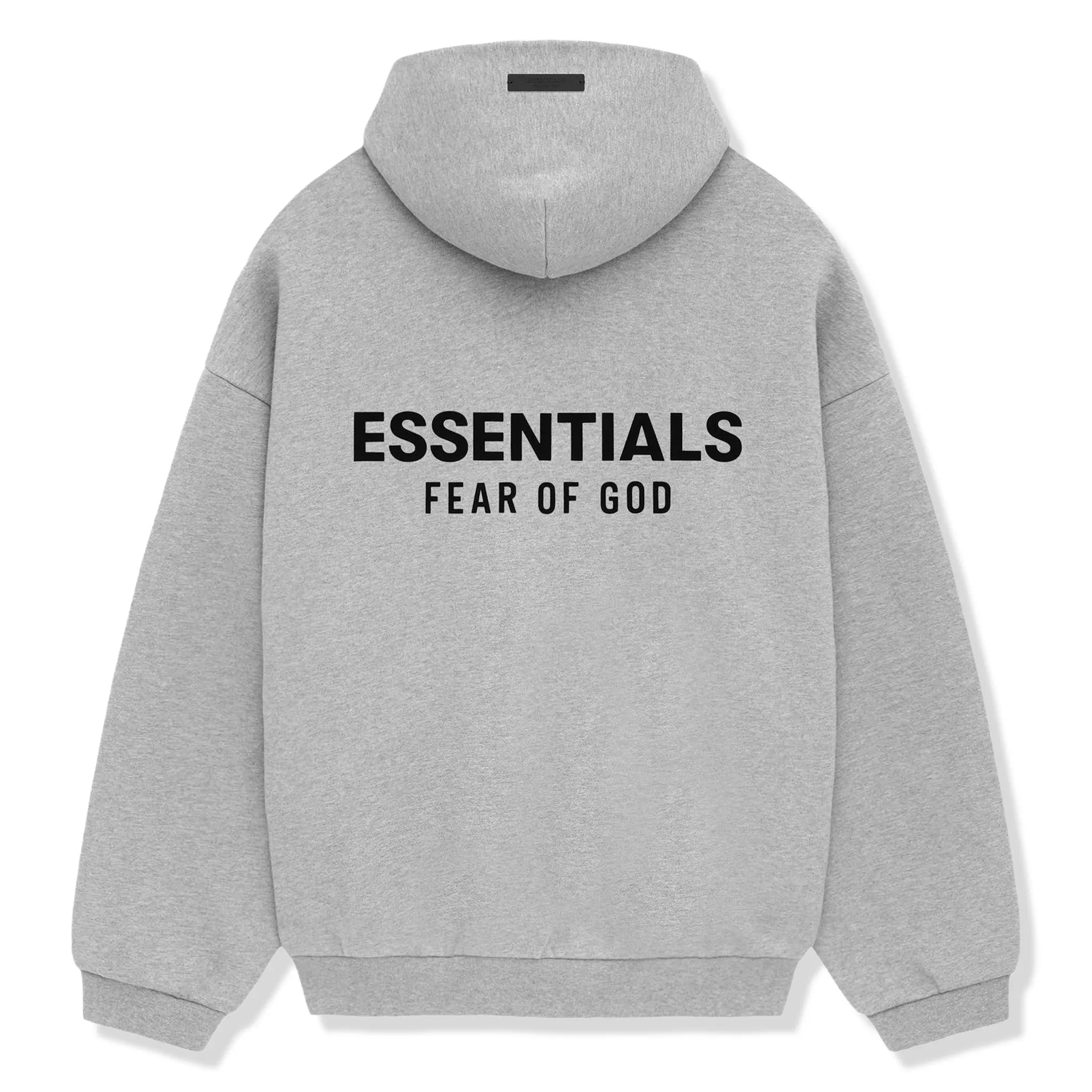 Back View of Fear Of God Essentials Light Heather Grey Fleece Hoodie 192HO246258F