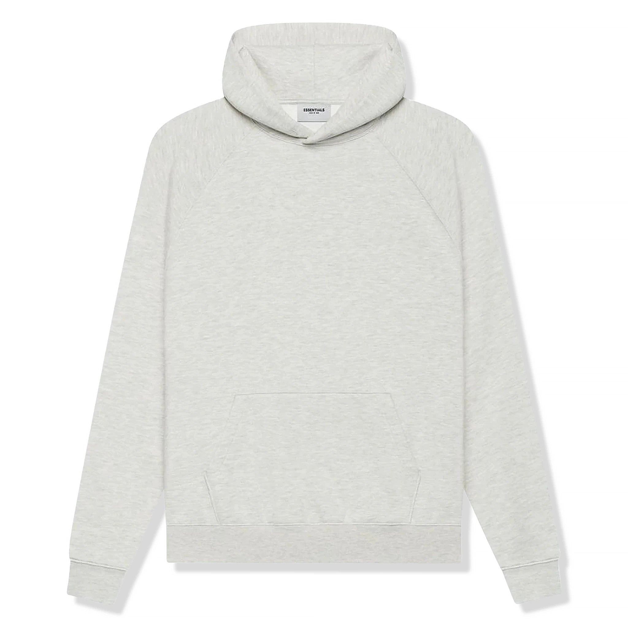 Front view of Fear Of God Essentials Light Heather Oatmeal Hoodie (SS21)