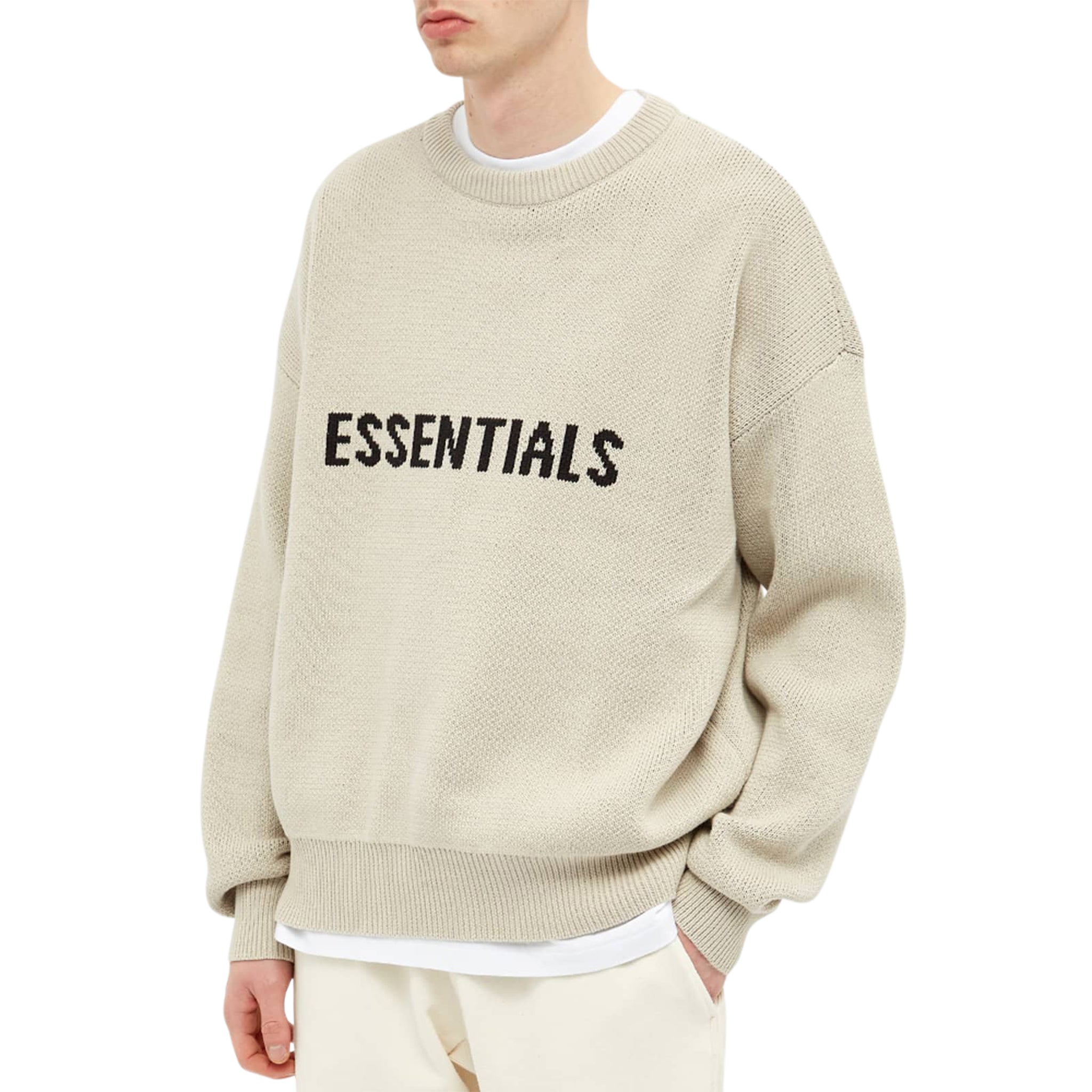 Model front view of Fear Of God Essentials Moss Knit Sweater