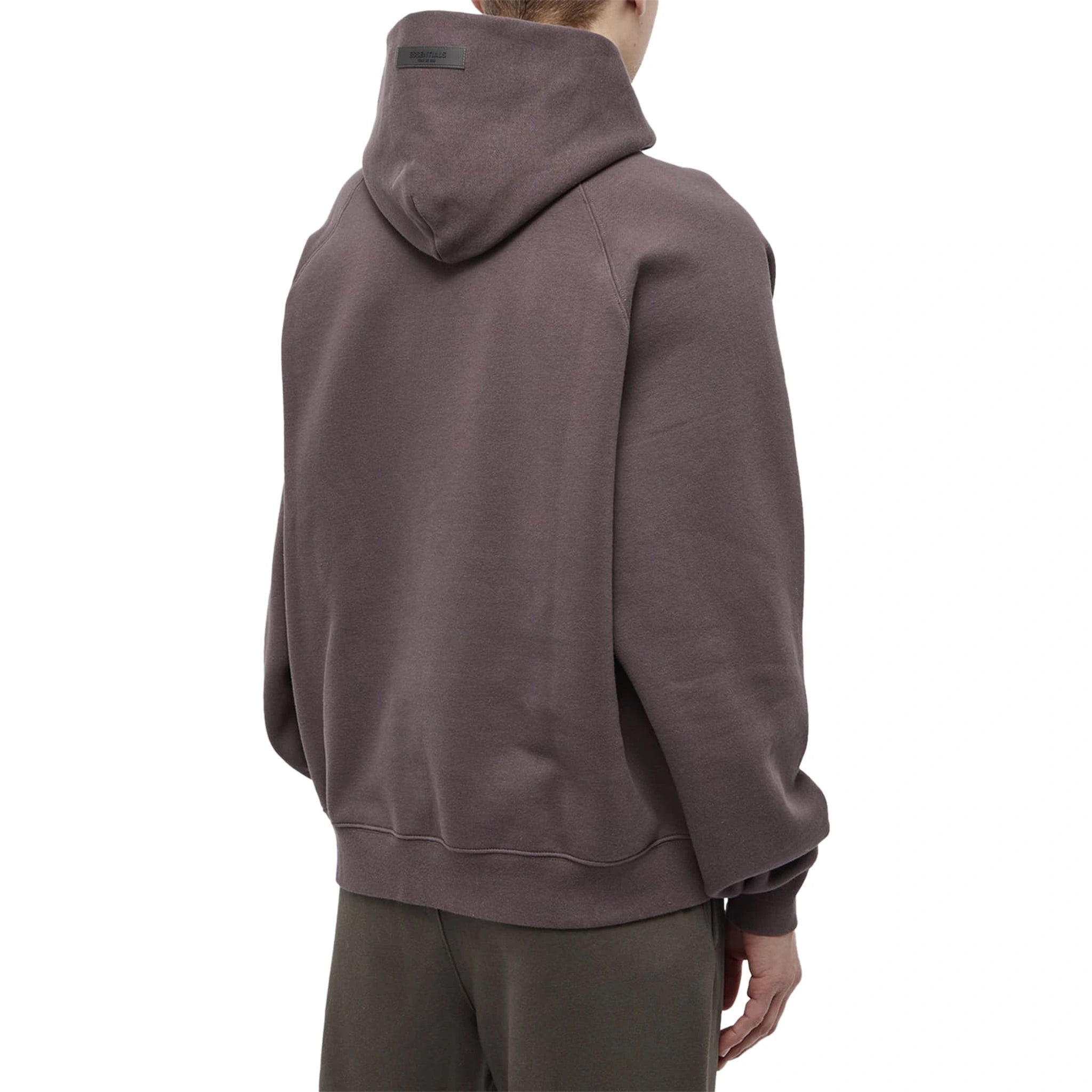 Model back view of Fear Of God Essentials Plum Hoodie (SS23) 192BT222055F