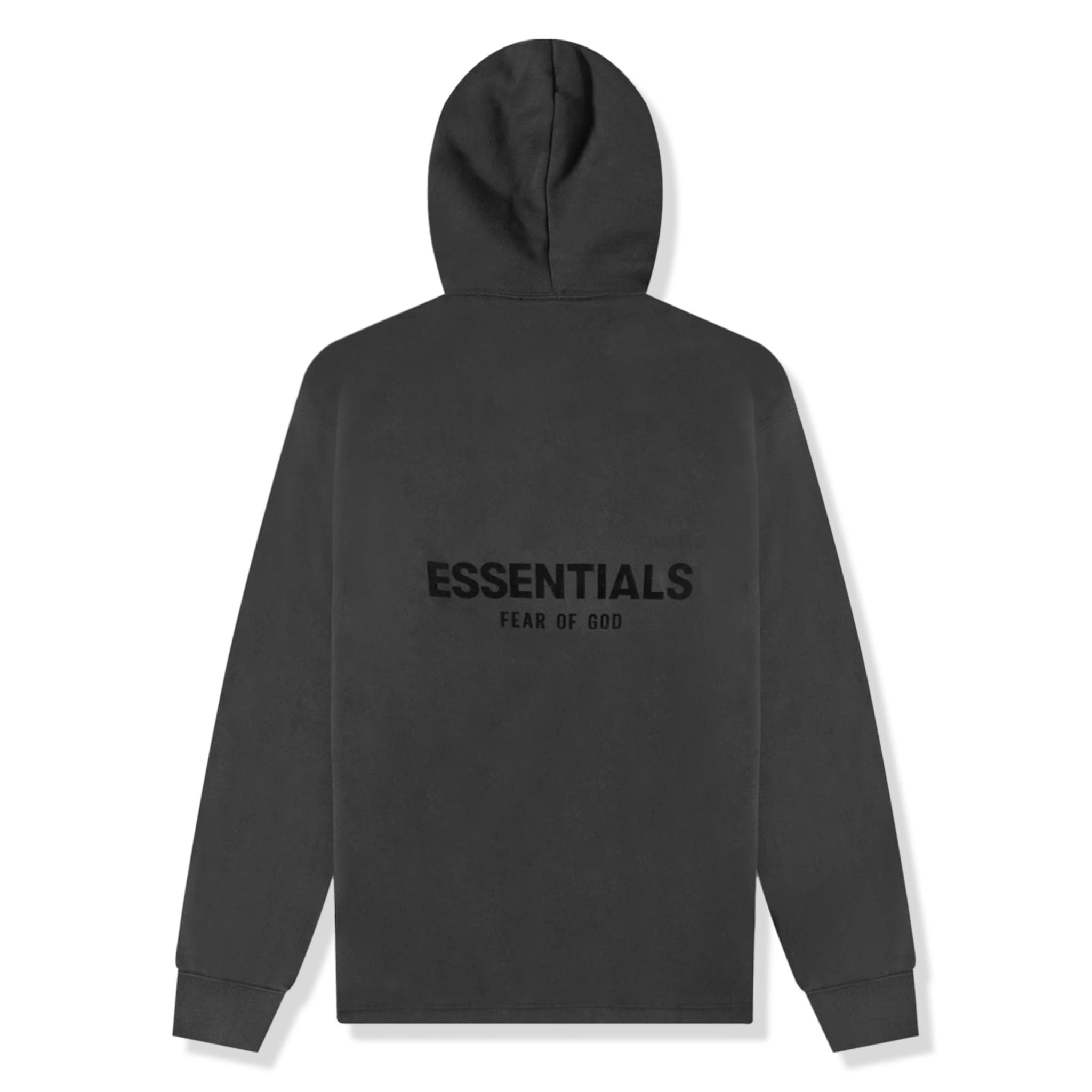 BAck view of Fear Of God Essentials Relaxed Black Hoodie (SS22)