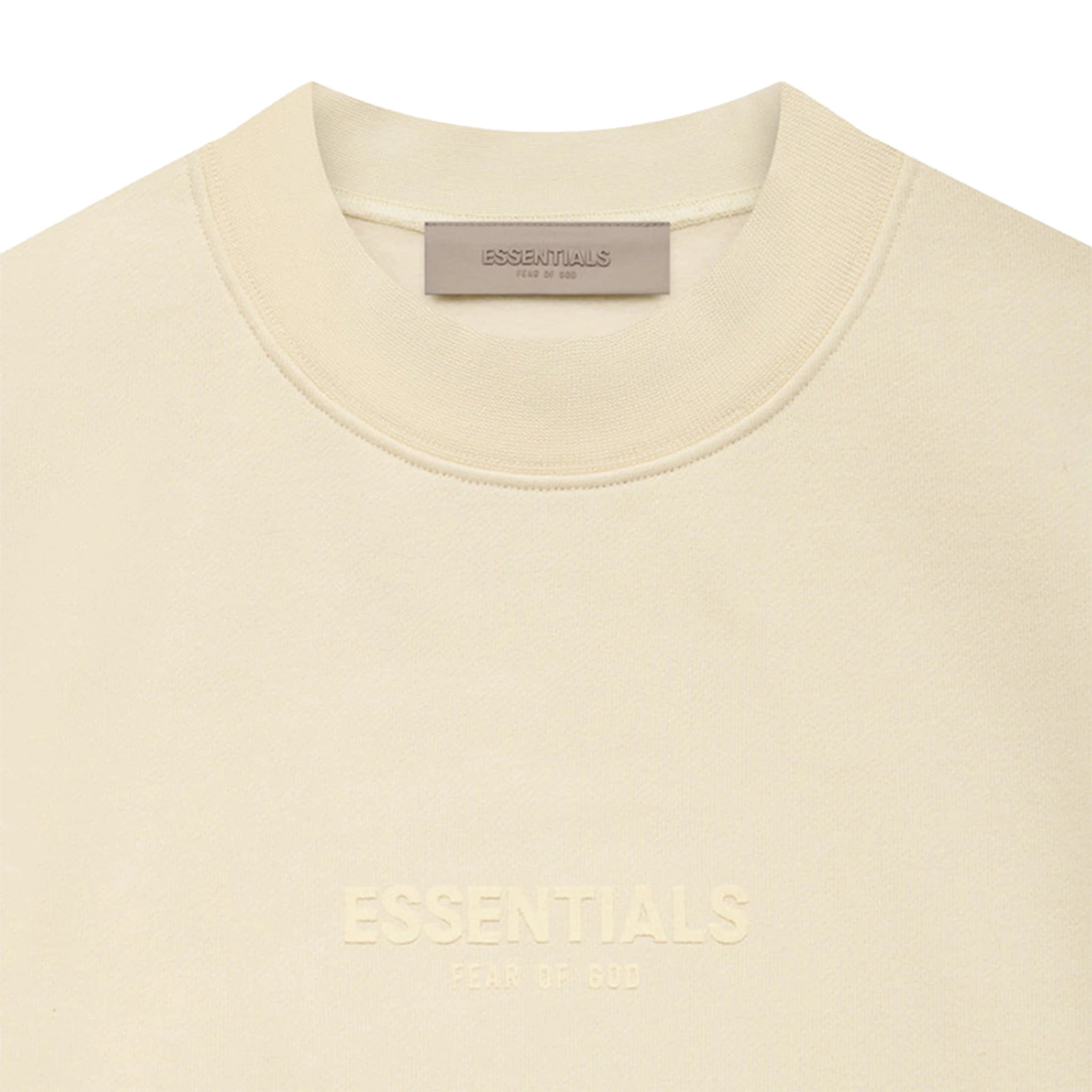 Neck view of Fear Of God Essentials Relaxed Egg Shell Crewneck
