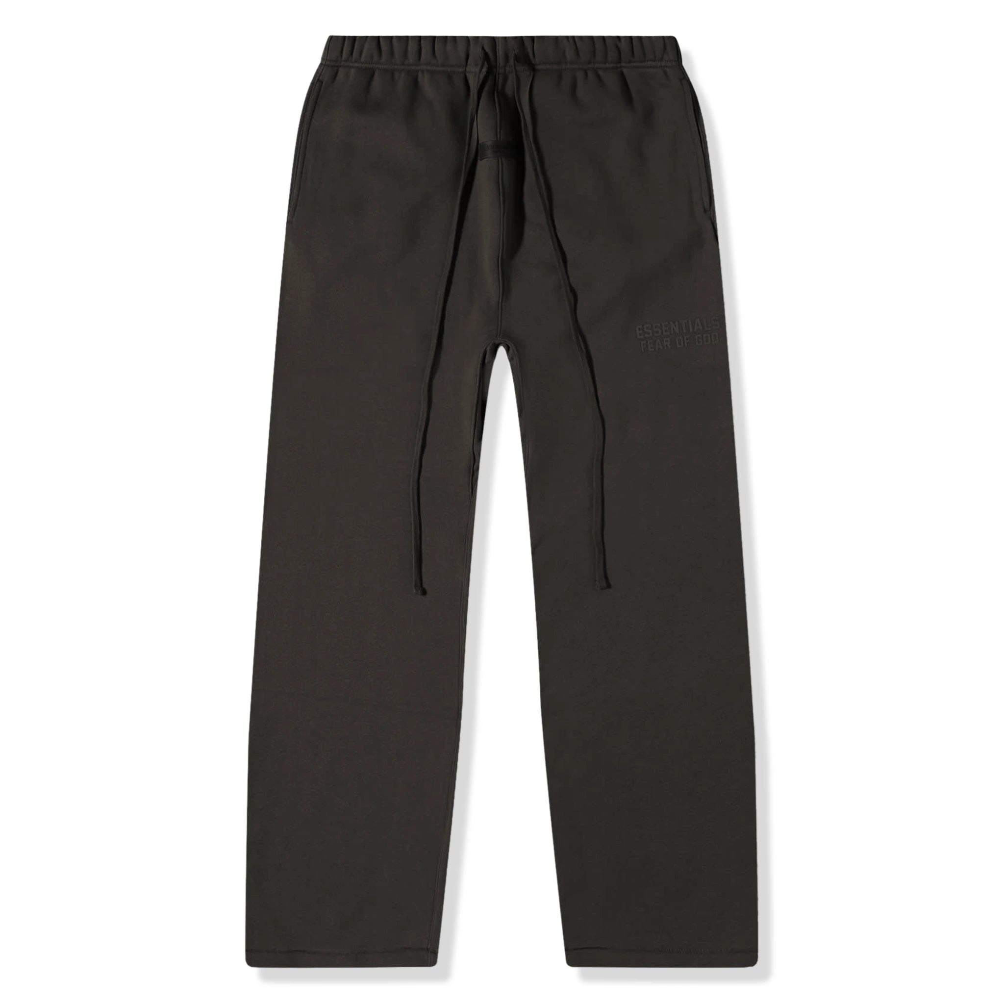Front view of Fear Of God Essentials Relaxed Off Black Sweatpants 