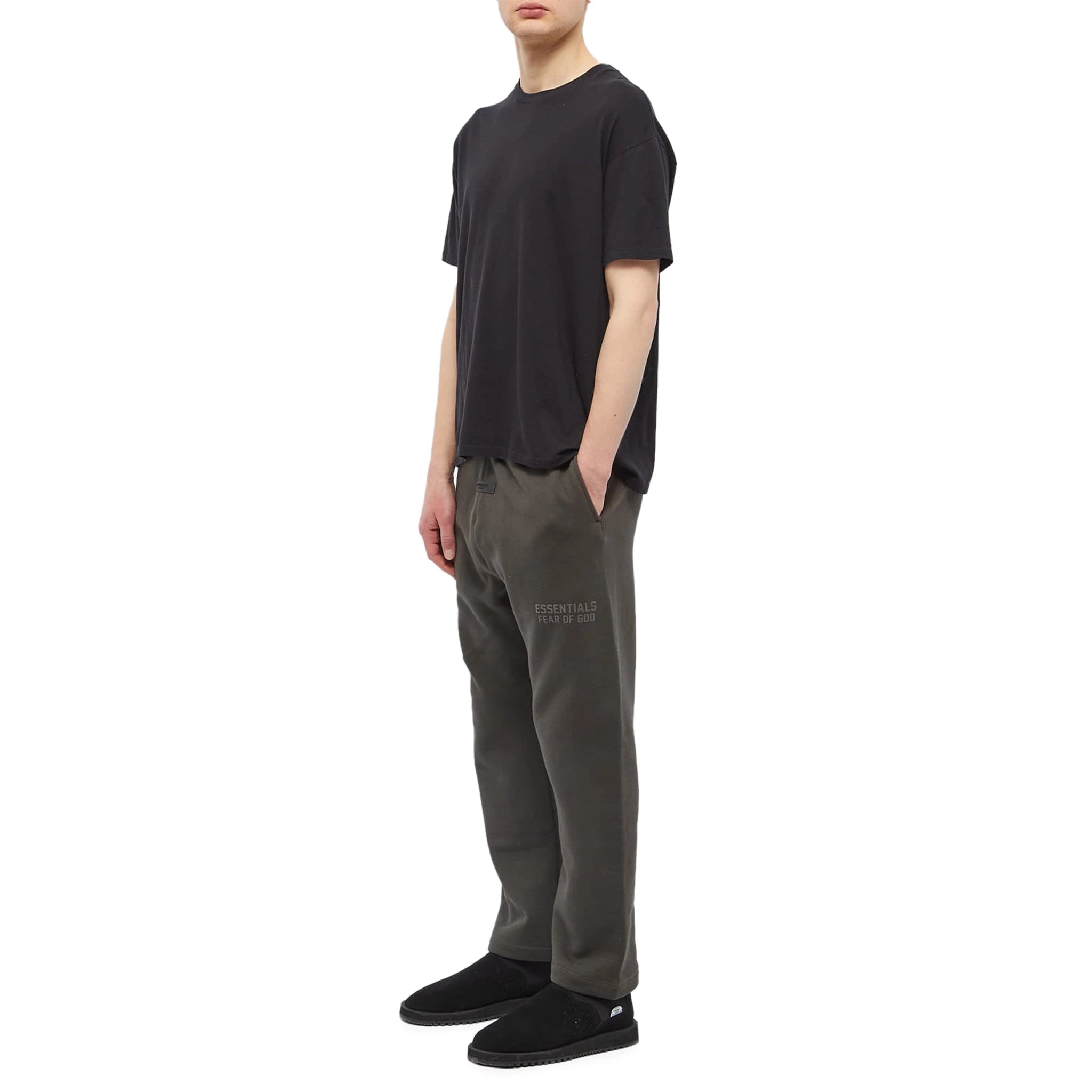 Model view of Fear Of God Essentials Relaxed Off Black Sweatpants