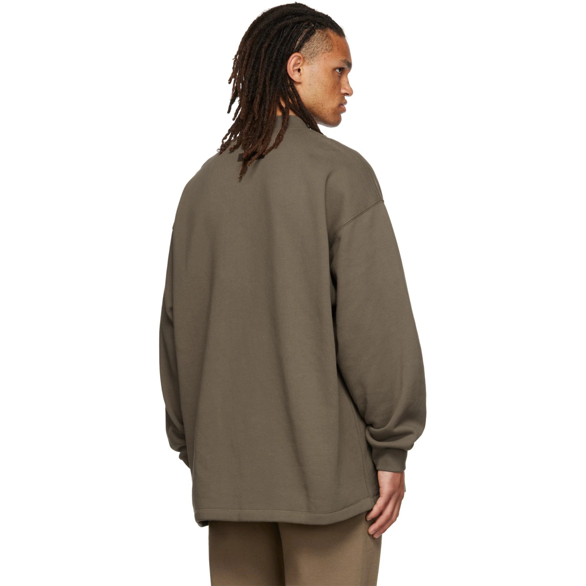 Model back view of Fear Of God Essentials Relaxed Wood Crewneck (FW22)