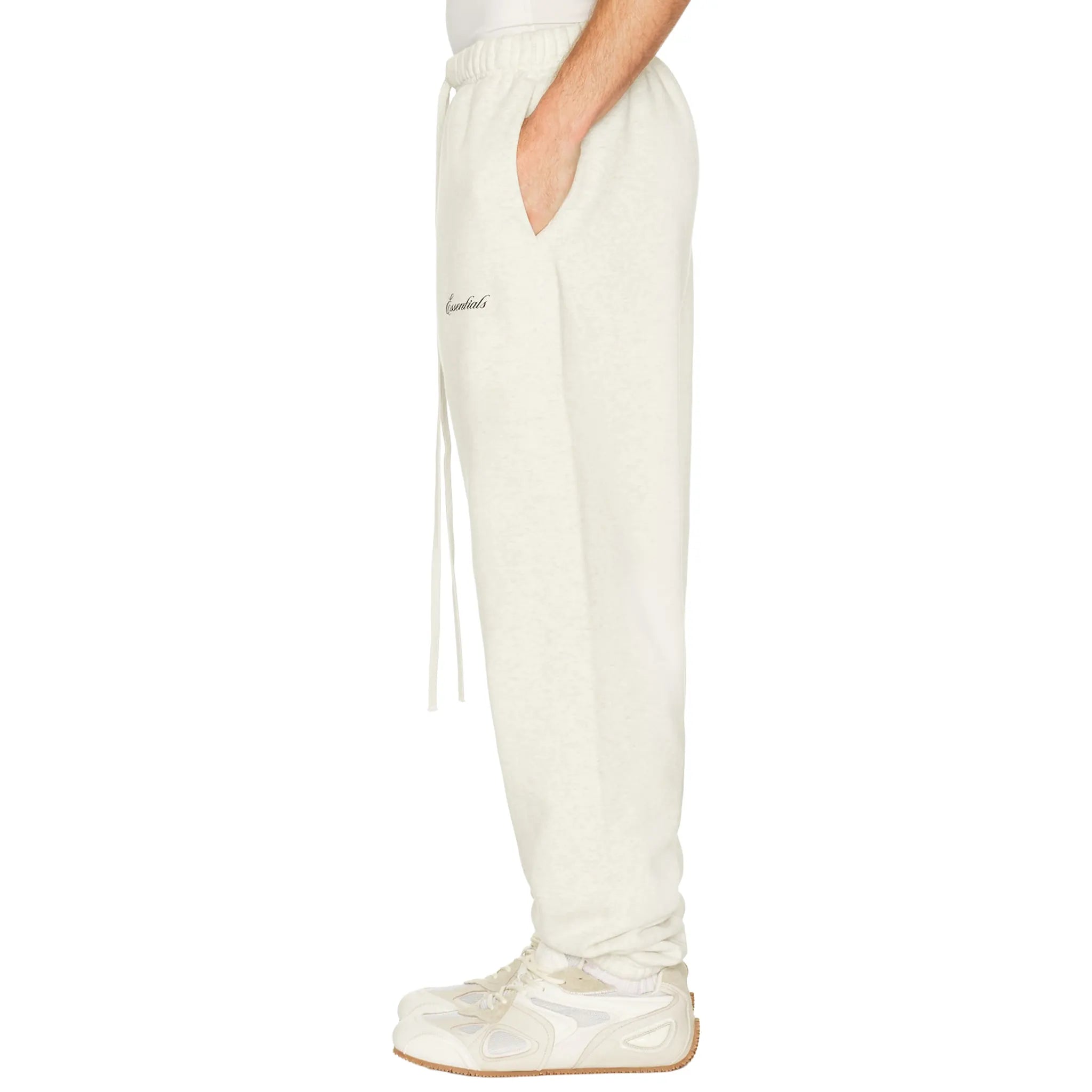 Side View of Fear Of God Essentials Signature Classic Oatmeal Heather Sweatpants (SS26) 130AS262022F