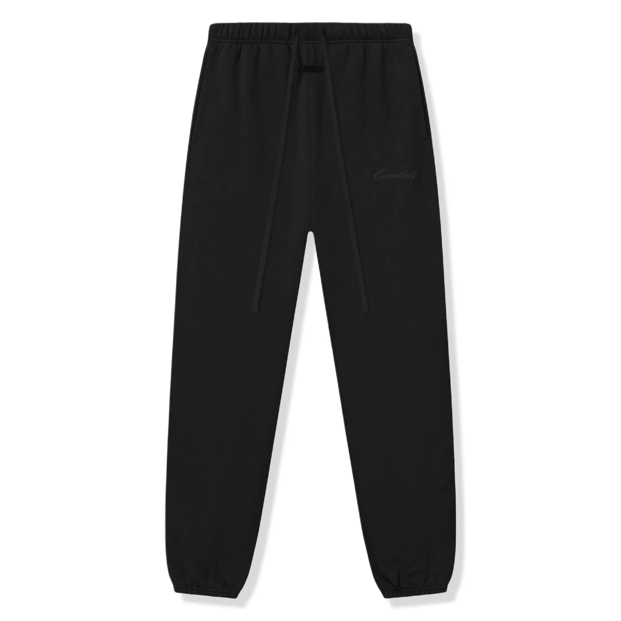 Front View of Fear Of God Essentials Signature Classic Vintage Black Sweatpants (SS26) 130AS262021F
