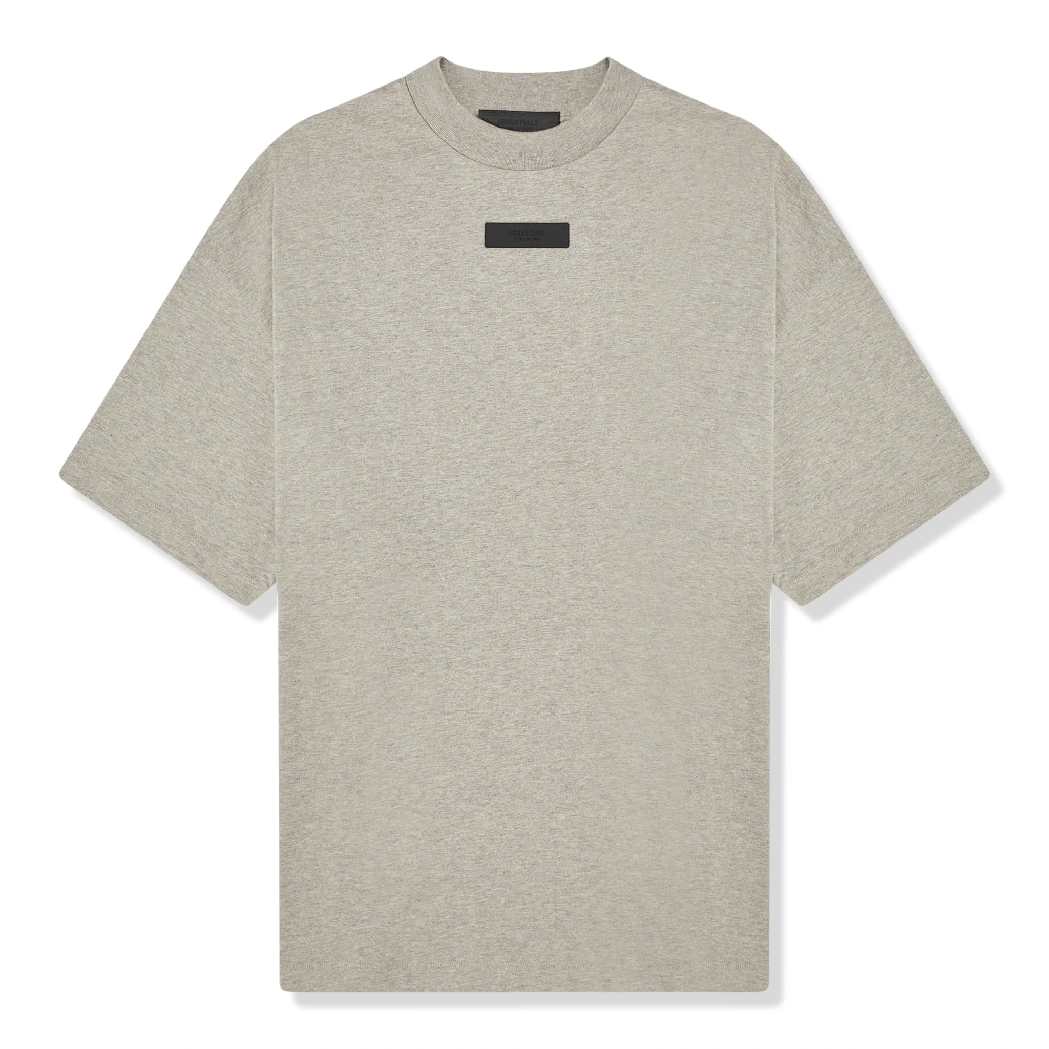 Front view of Fear of God Essentials SS Dark Heather Oatmeal T Shirt (FW23) 125SP244193F