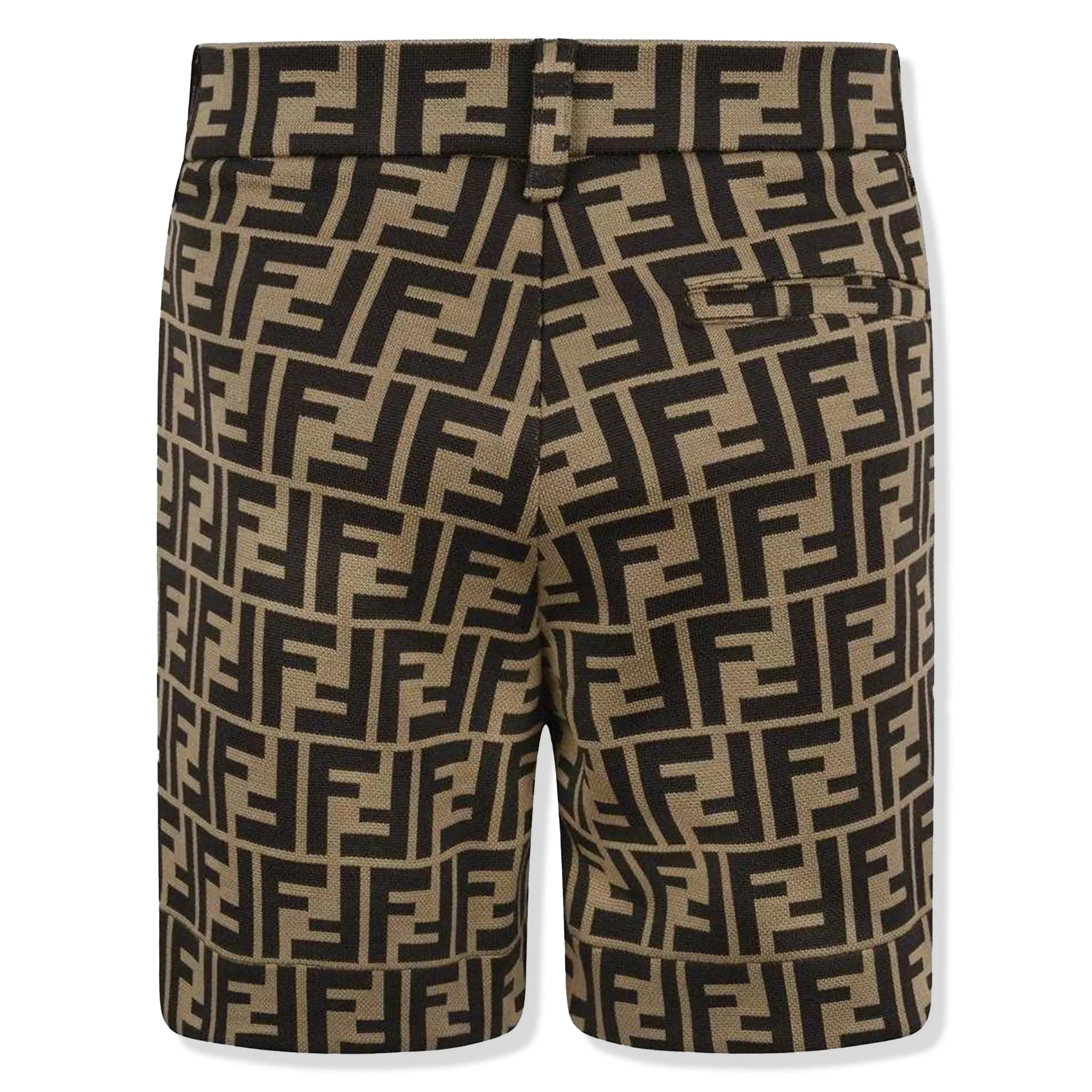 Back View of Fendi FF Logo Baby Boys Brown Shorts FENS1013109104
