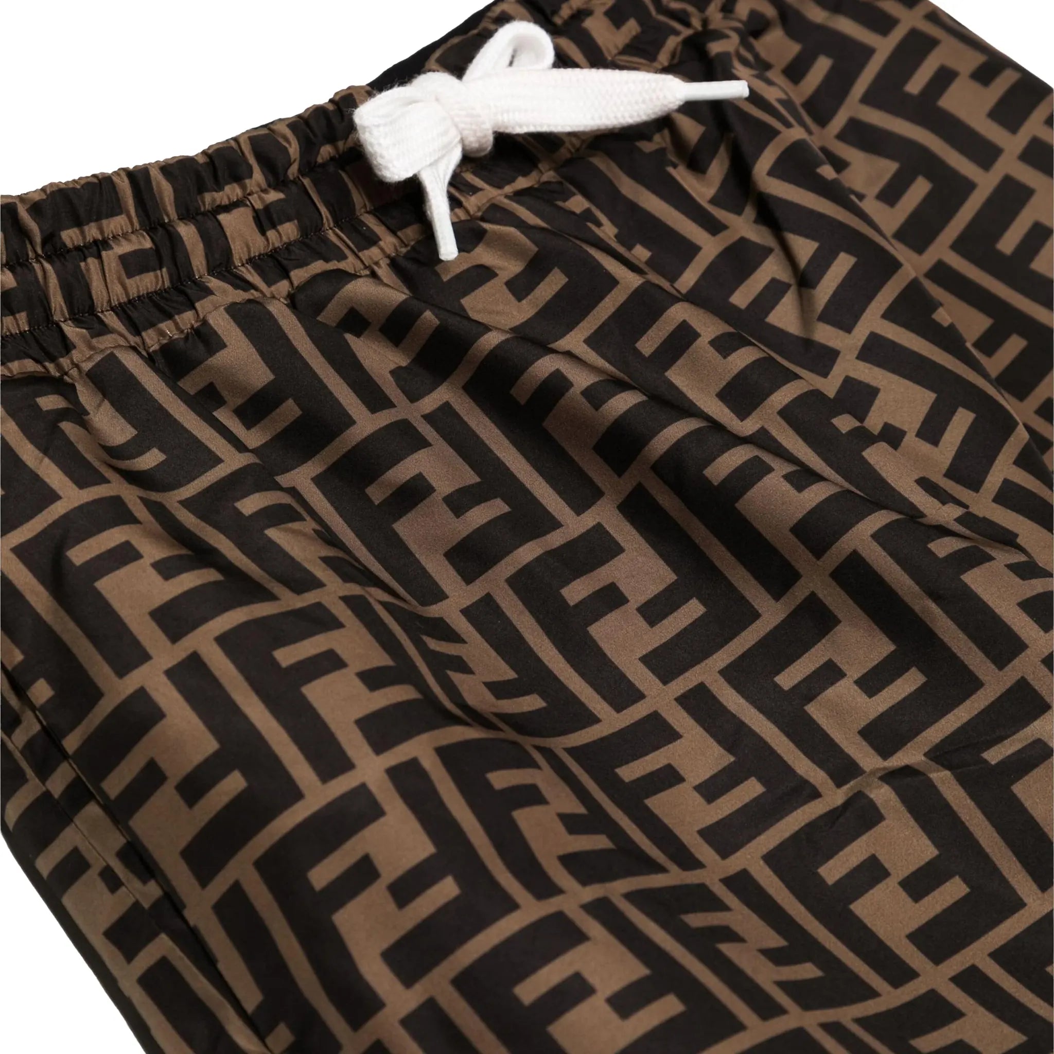 Detailed View of Fendi FF Logo Kids Brown Sweatpants FENA4094372258