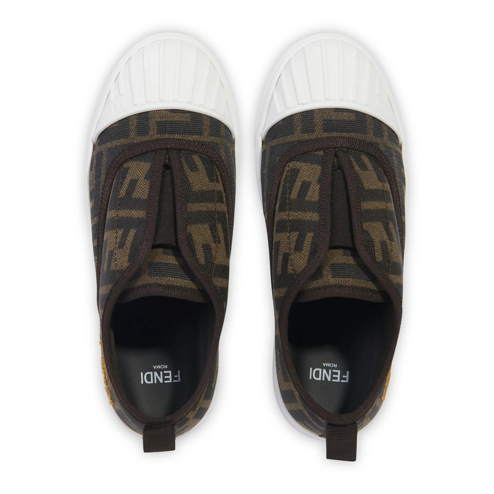 Upper View of Fendi FF Logo Kids Brown Trainers FENS4080354267