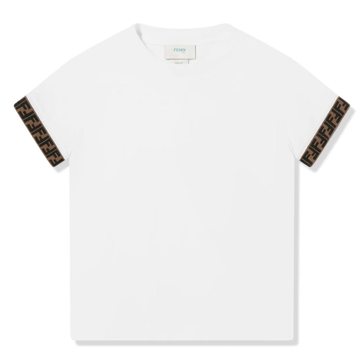 Fendi Logo Trim Kids White T Shirt | FENA0193515127