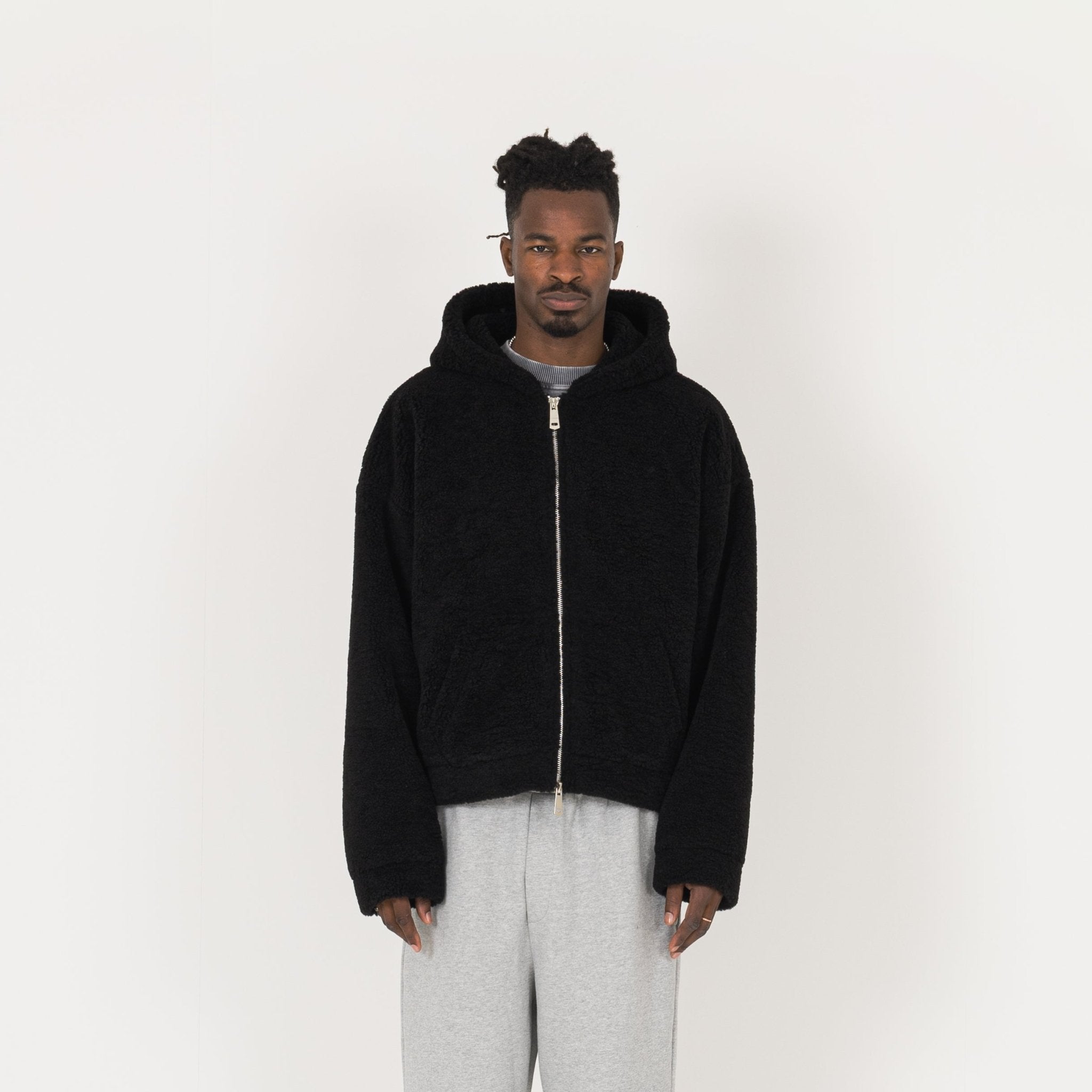 Model view of Destructive Fleece ZIP Black Jacket
