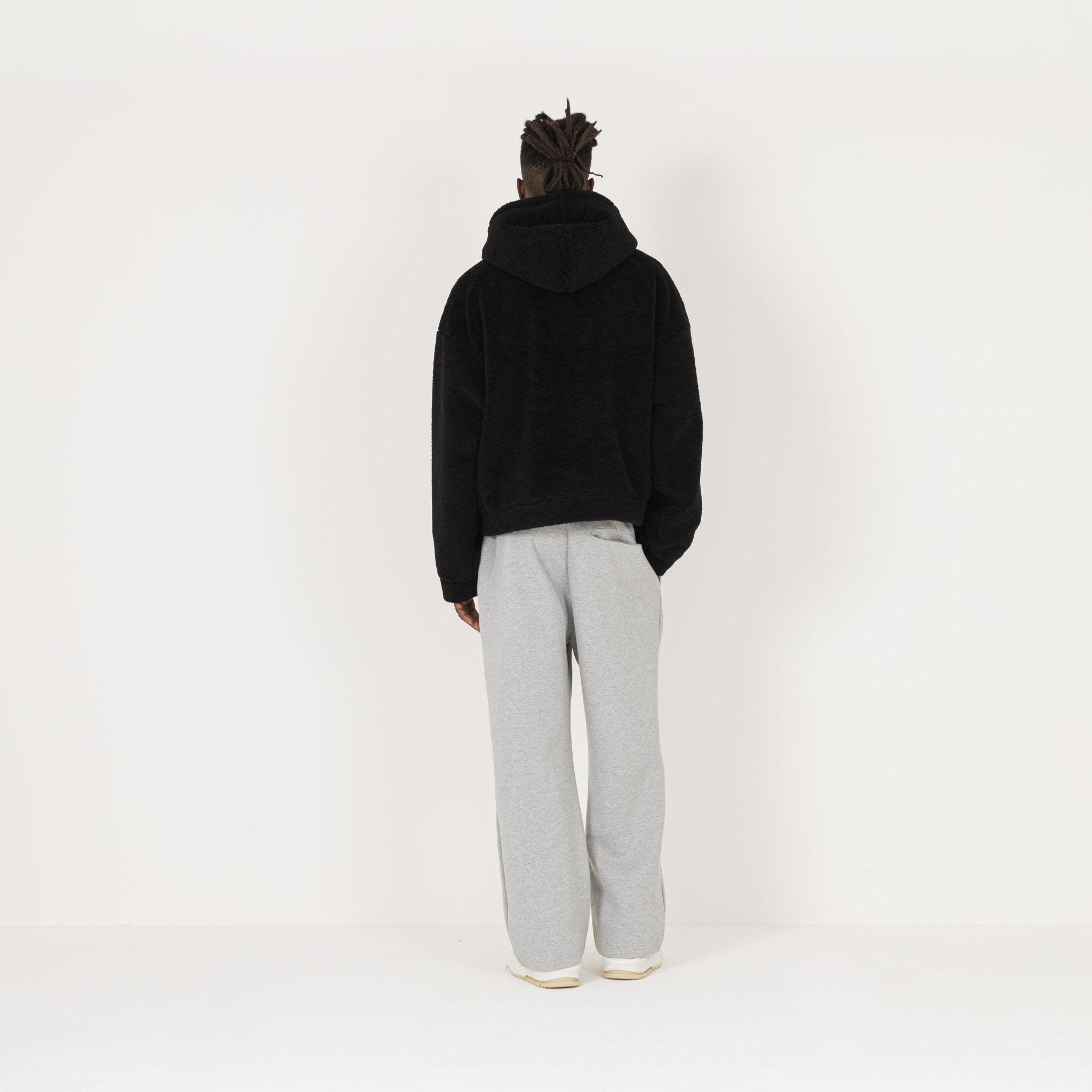 Model Back view of Destructive Fleece ZIP Black Jacket