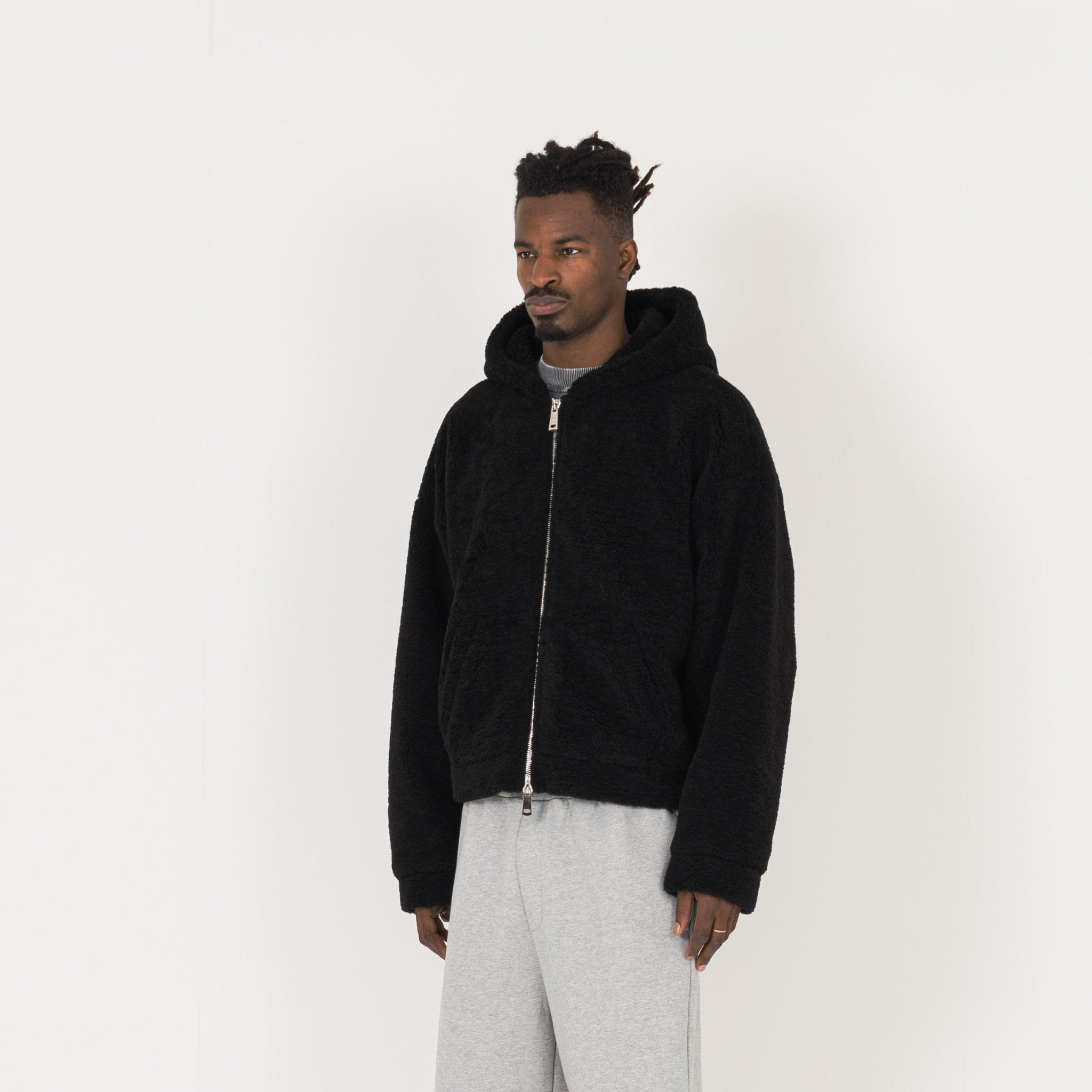 Model view of Destructive Fleece ZIP Black Jacket