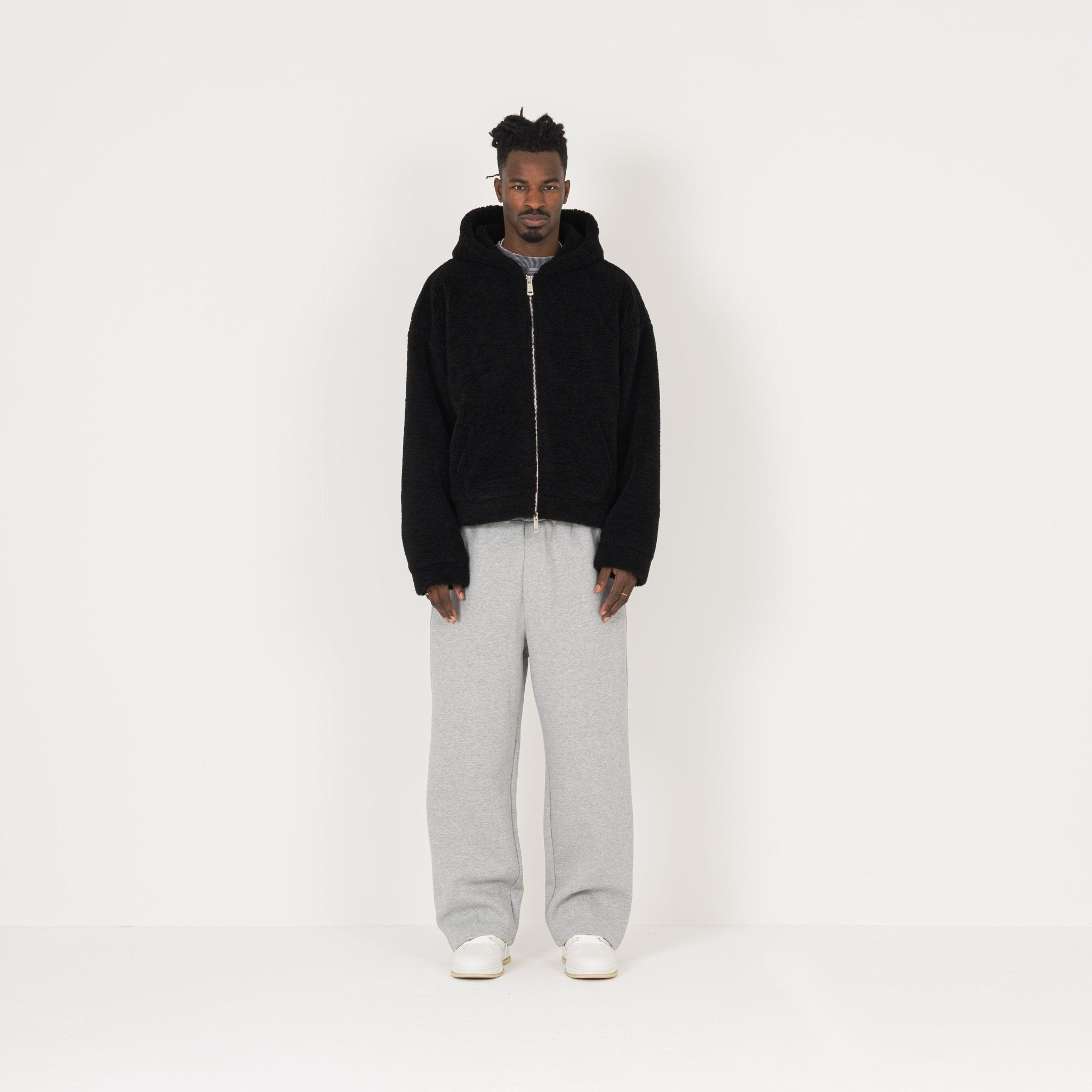 Model view of Destructive Fleece ZIP Black Jacket