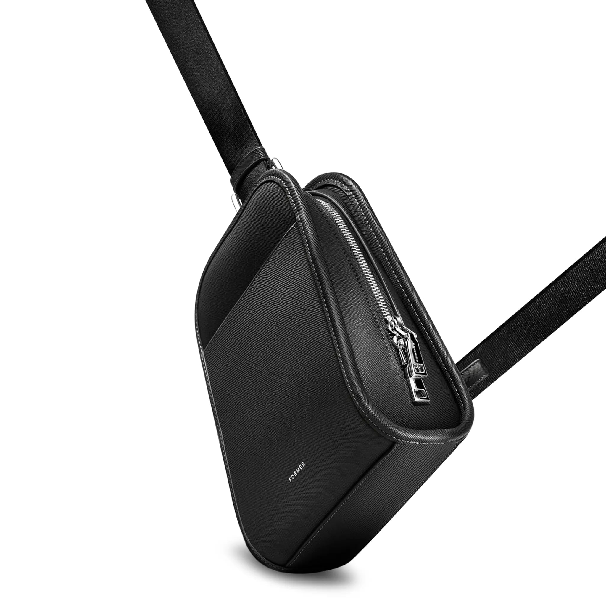 Front Side View of Formes Porto Sling Nero Crossbody Bag