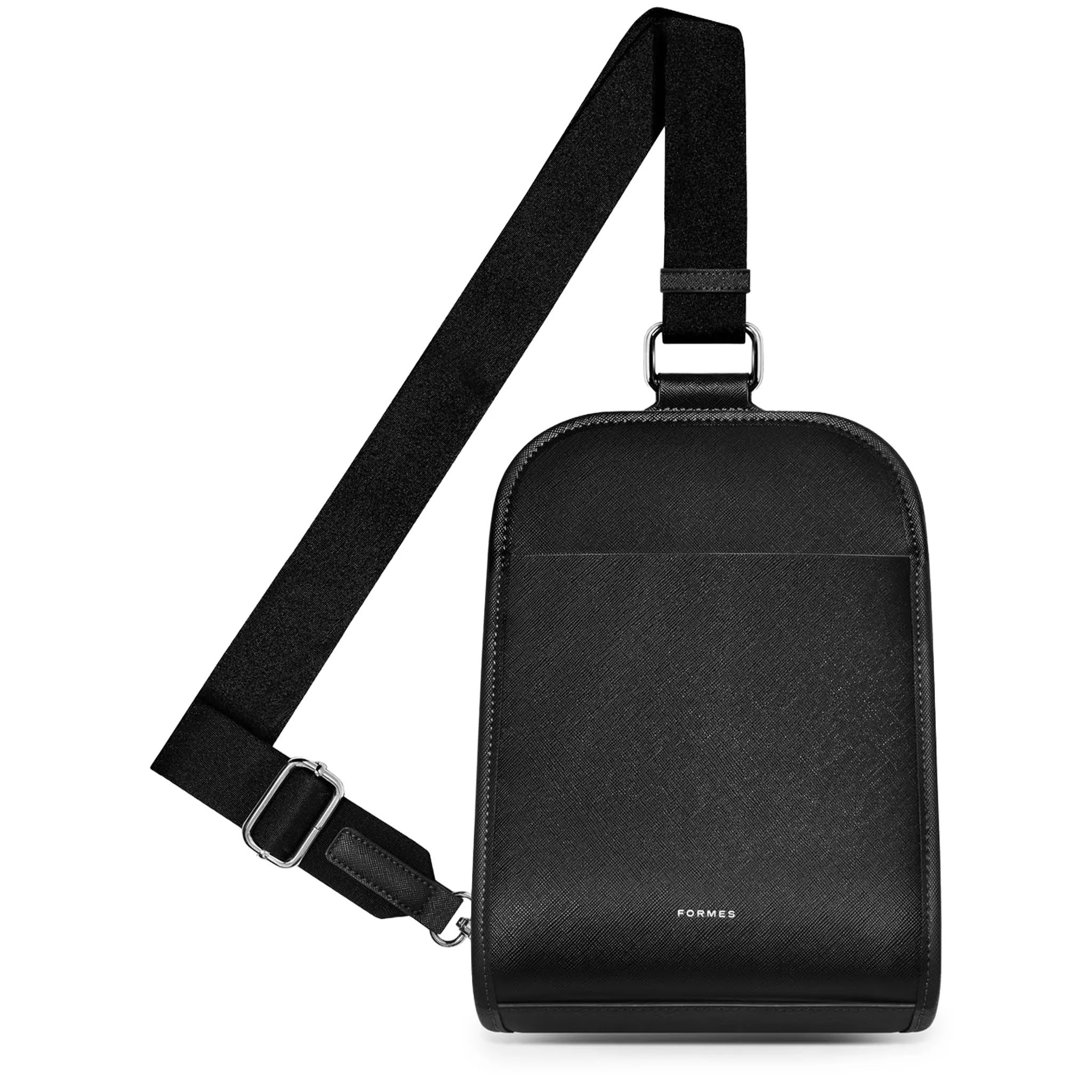 Front View of Formes Porto Sling Nero Crossbody Bag