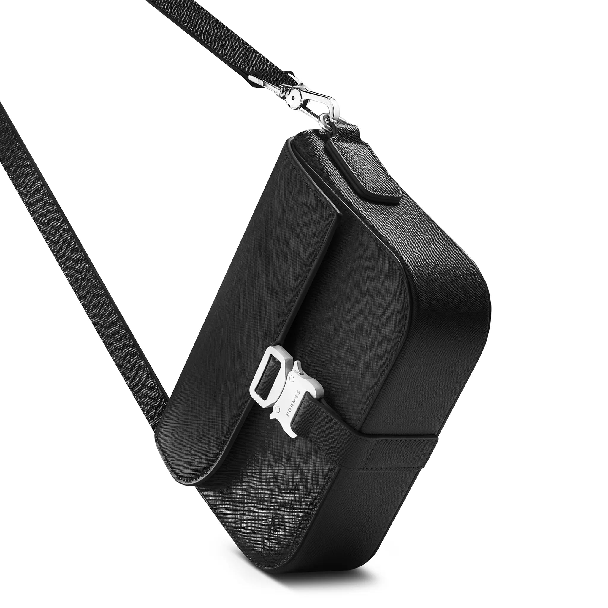 Front Side View of Formes Tecnica Nero Crossbody Bag