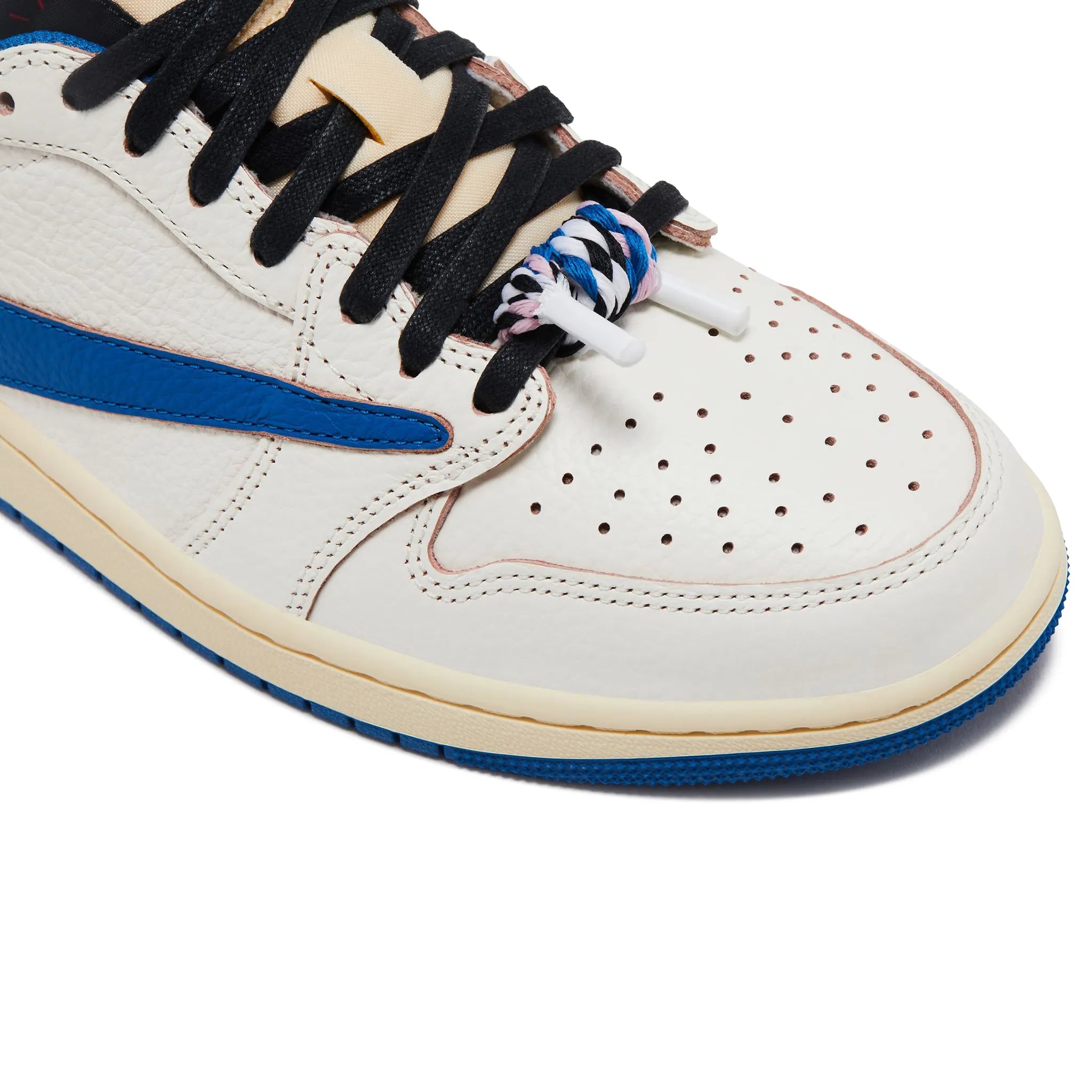 Detailed View of Fragment Design x Travis Scott x Air Jordan 1 Low OG White Blue DM7866-104