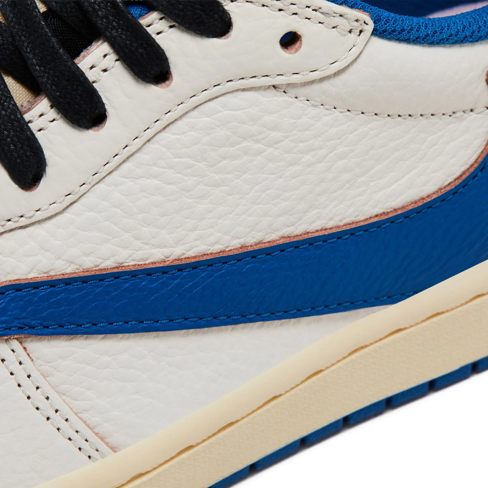 Detailed View of Fragment Design x Travis Scott x Air Jordan 1 Low OG White Blue DM7866-104