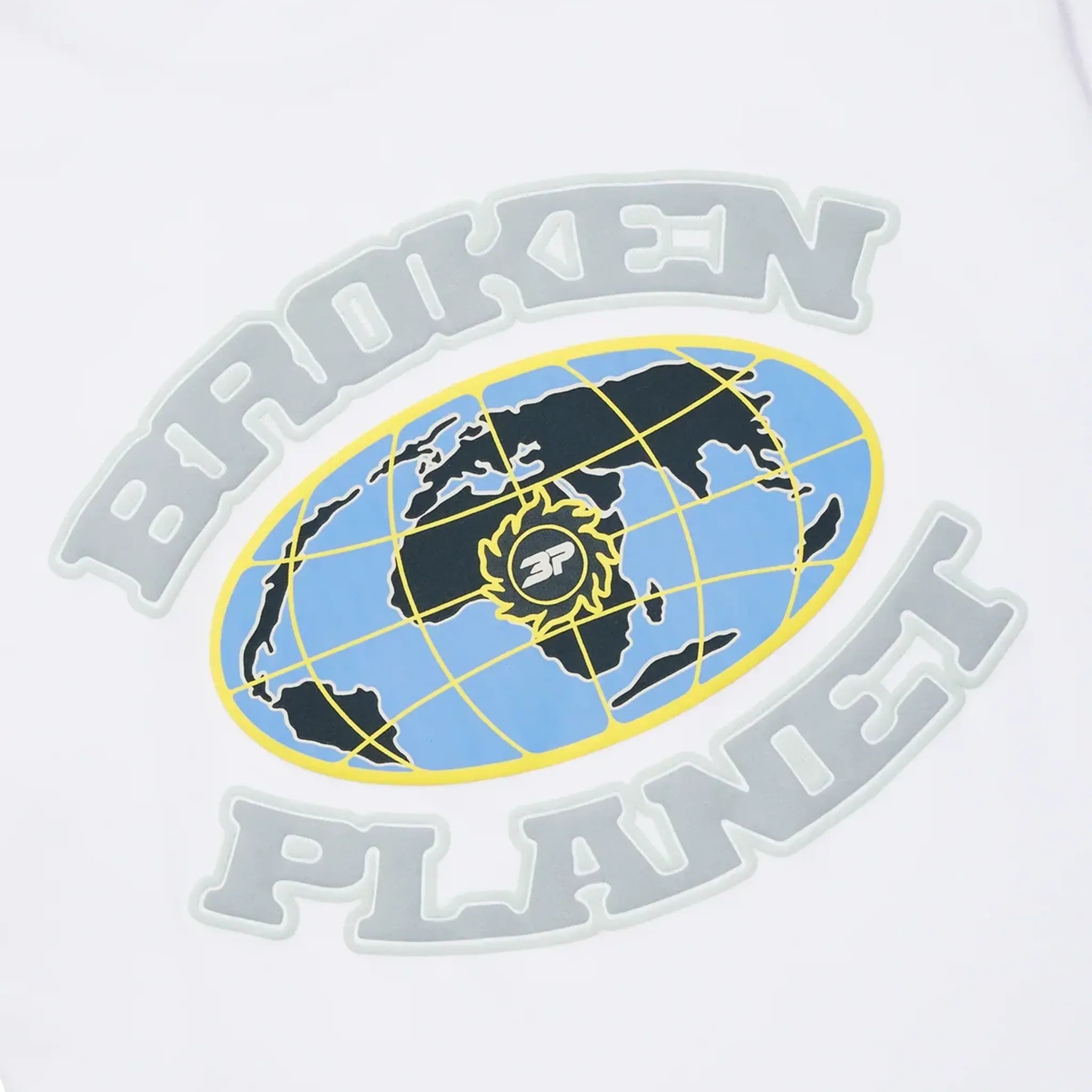 Detailed View of Broken Planet Grid Snow White T Shirt BP-JUN25-TS-S_WHITE
