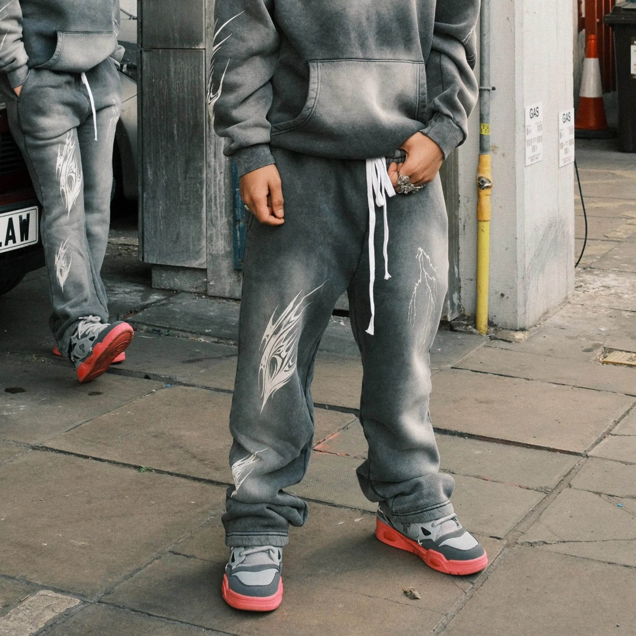 Front View of Fully Paid Acid Wash Grey Sweatpants