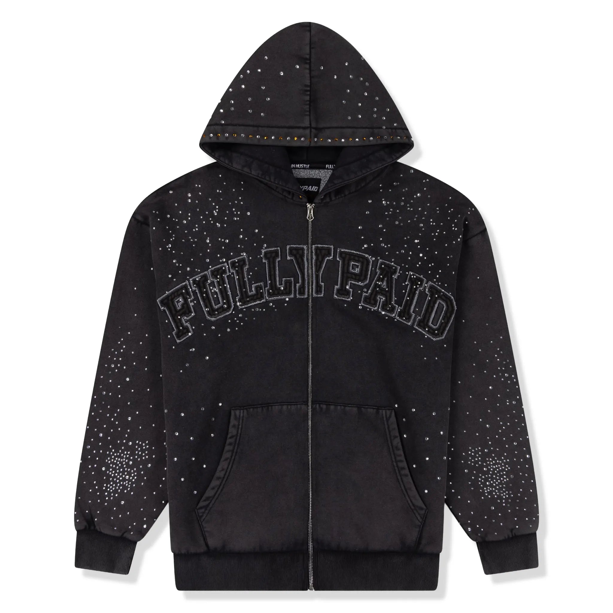 Front View of Fully Paid Black Wash Gem Hoodie