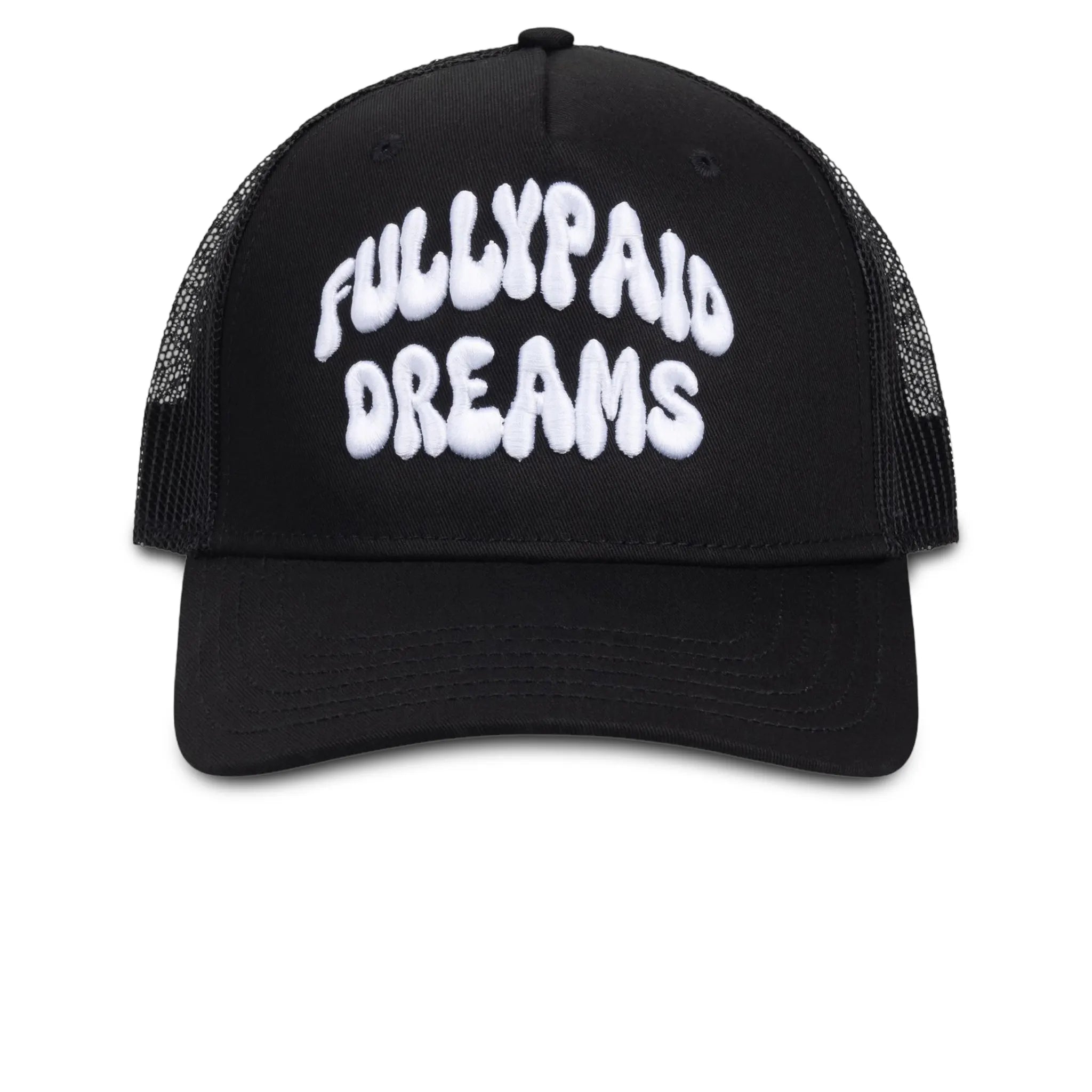 Front View of Fully Paid Dreams Black White Cap 