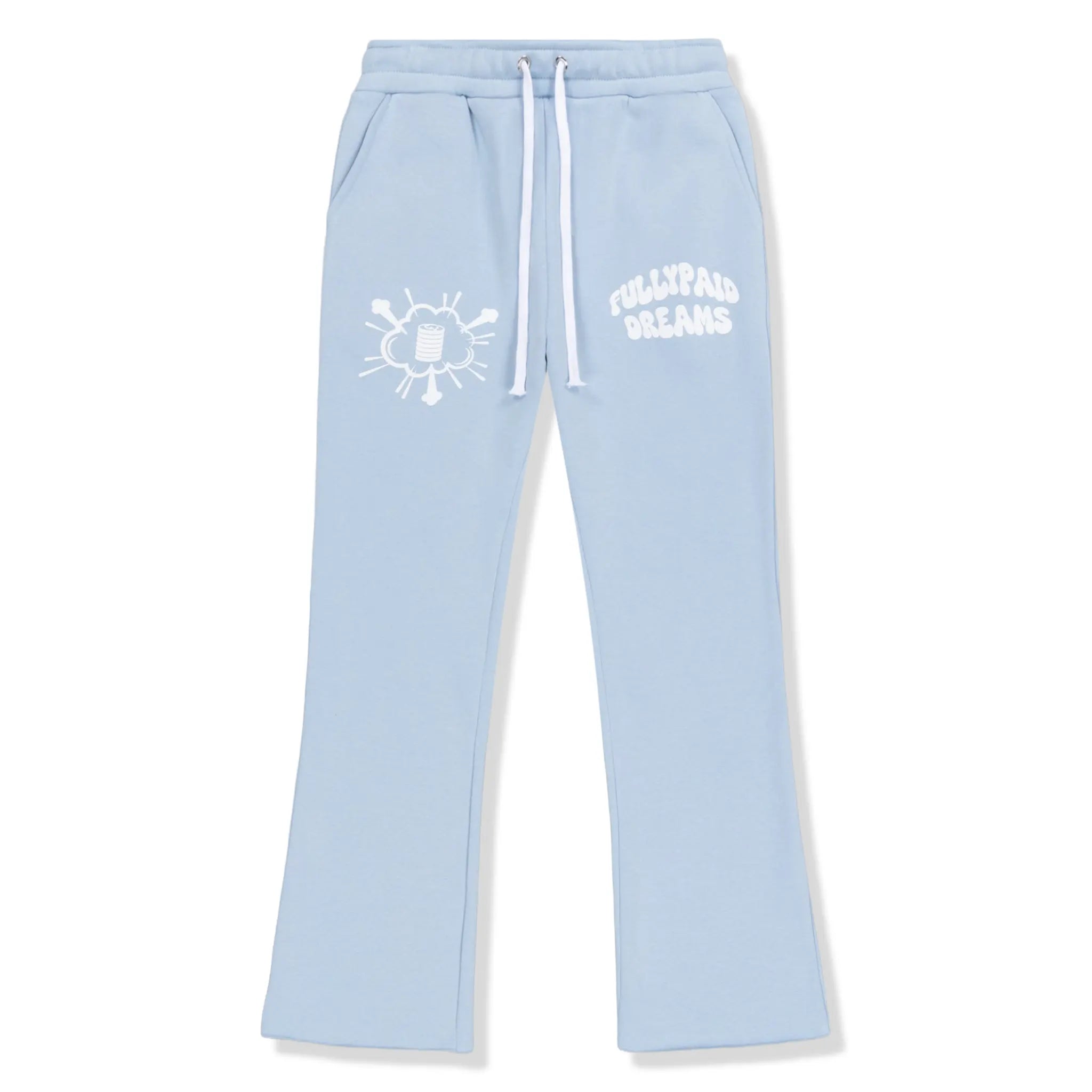 Front View of Fully Paid Dreams Sky Blue White Joggers