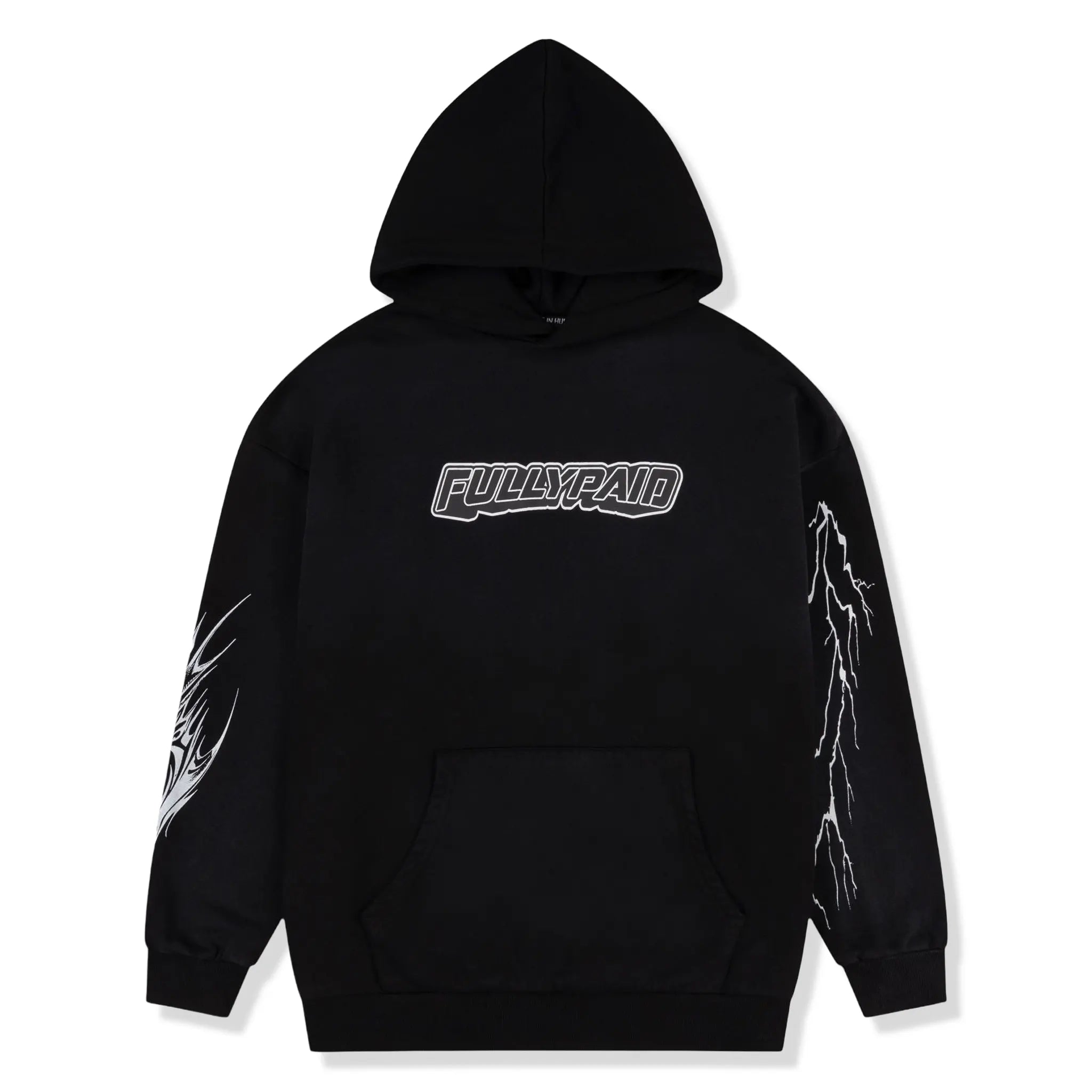Front View of Fully Paid World Acid Wash Black Hoodie